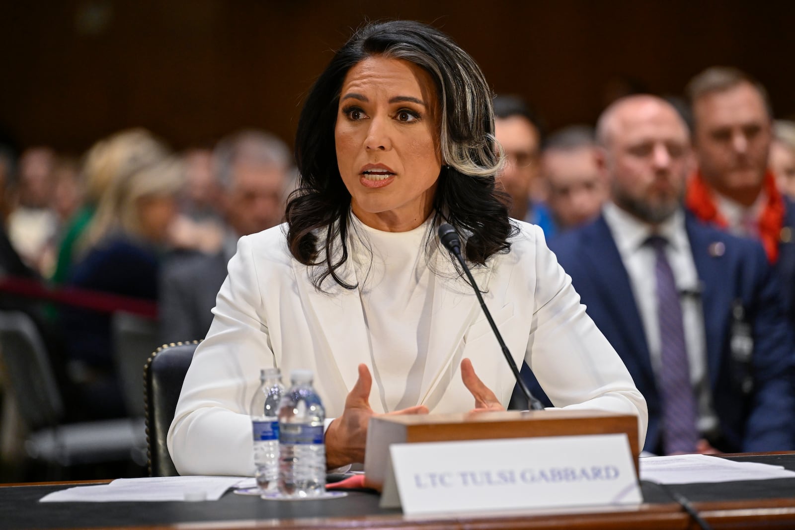 ulsi Gabbard, President Donald Trump's choice to be the Director of National Intelligence, appears before the Senate Intelligence Committee for her confirmation hearing on Capitol Hill Thursday, Jan. 30, 2025, in Washington. (AP Photo/John McDonnell)