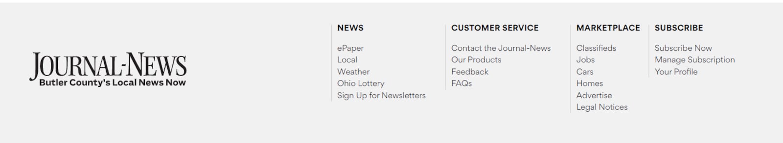 The sitemap of the Journal-News located at the bottom of the website.