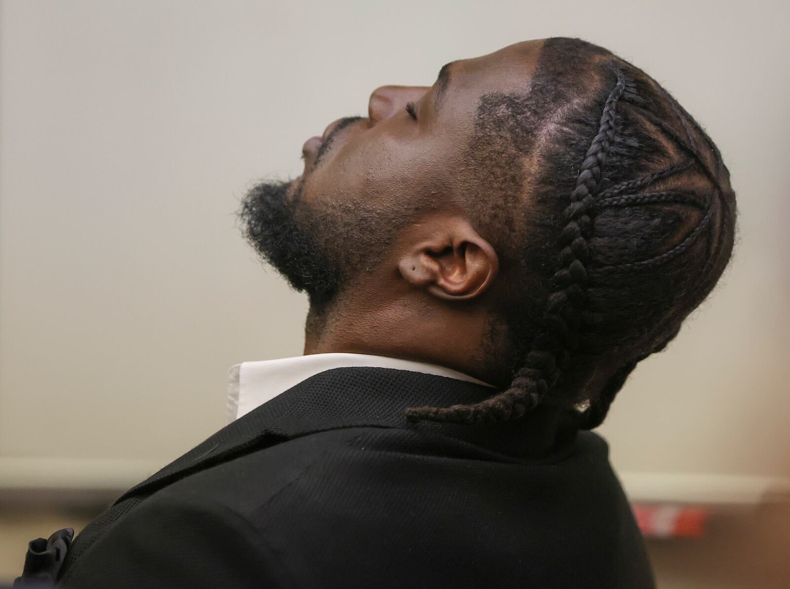 New England Patriots safety Jabrill Peppers reacts after a jury found him not guilty in his assault and battery trial, Friday, Jan. 23, 2025, in Quincy, Mass. (Matthew J Lee/The Boston Globe via AP, Pool)