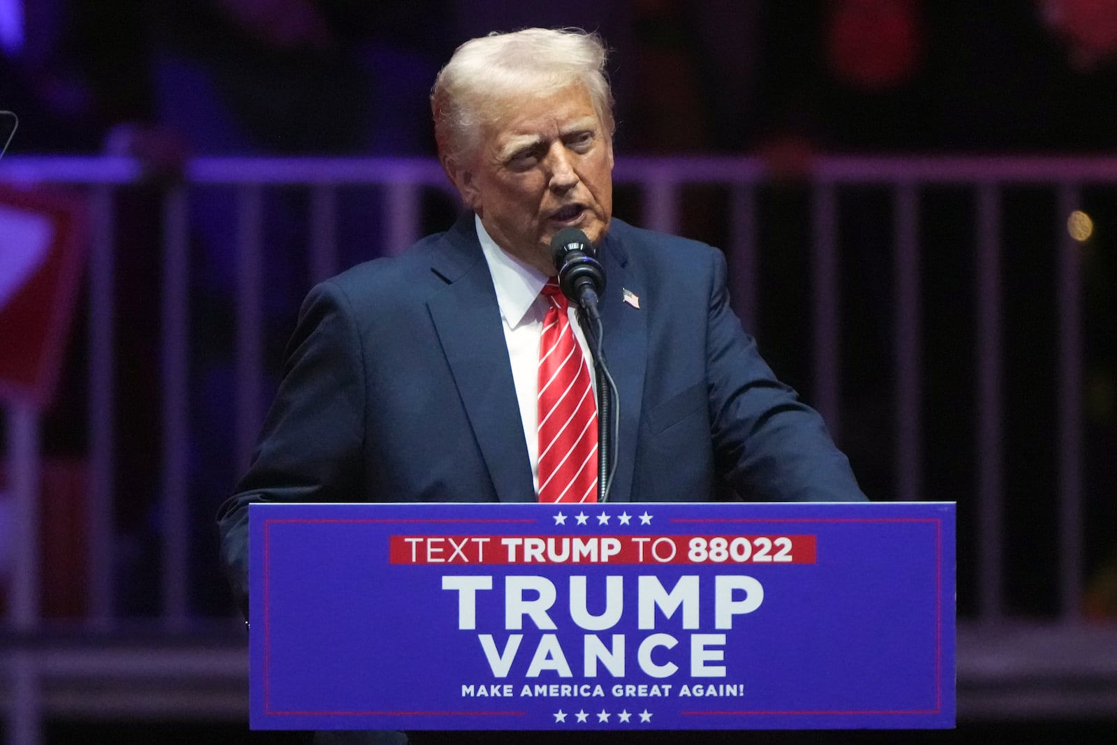 President-elect Donald Trump speaks at a rally ahead of the 60th Presidential Inauguration, Sunday, Jan. 19, 2025, in Washington. (AP Photo/Matt Rourke)