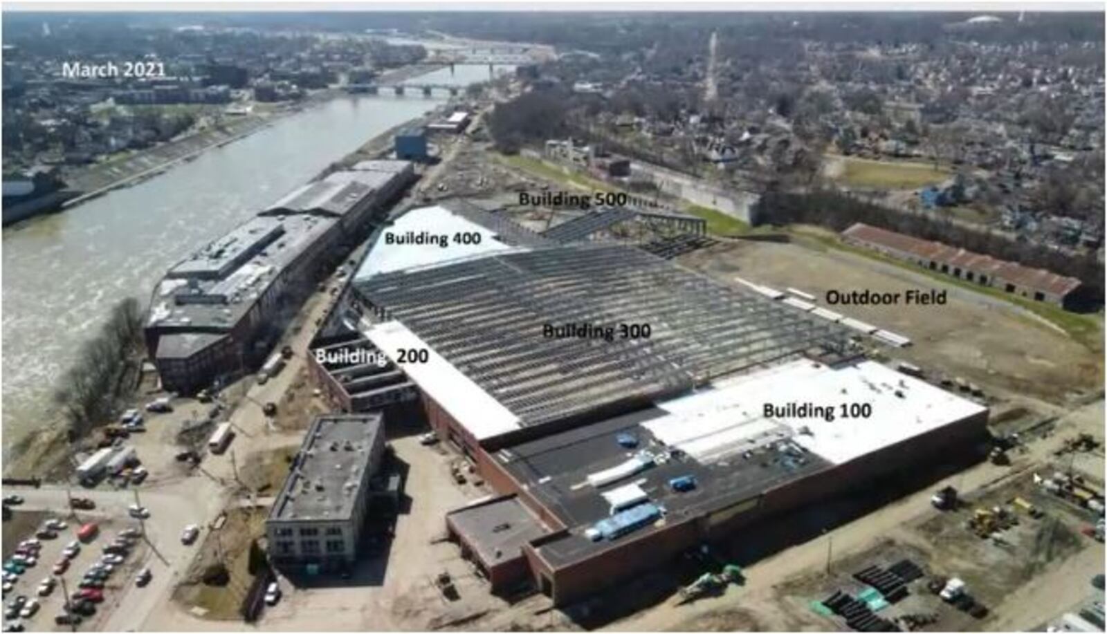 Here is a photo of the Spooky Nook Sports Champion Mill complex as it was earlier this month (March), before wind damage after midnight Friday. Damage was to Building 500, at the southern tip of the complex that's located west of North B Street. PROVIDED