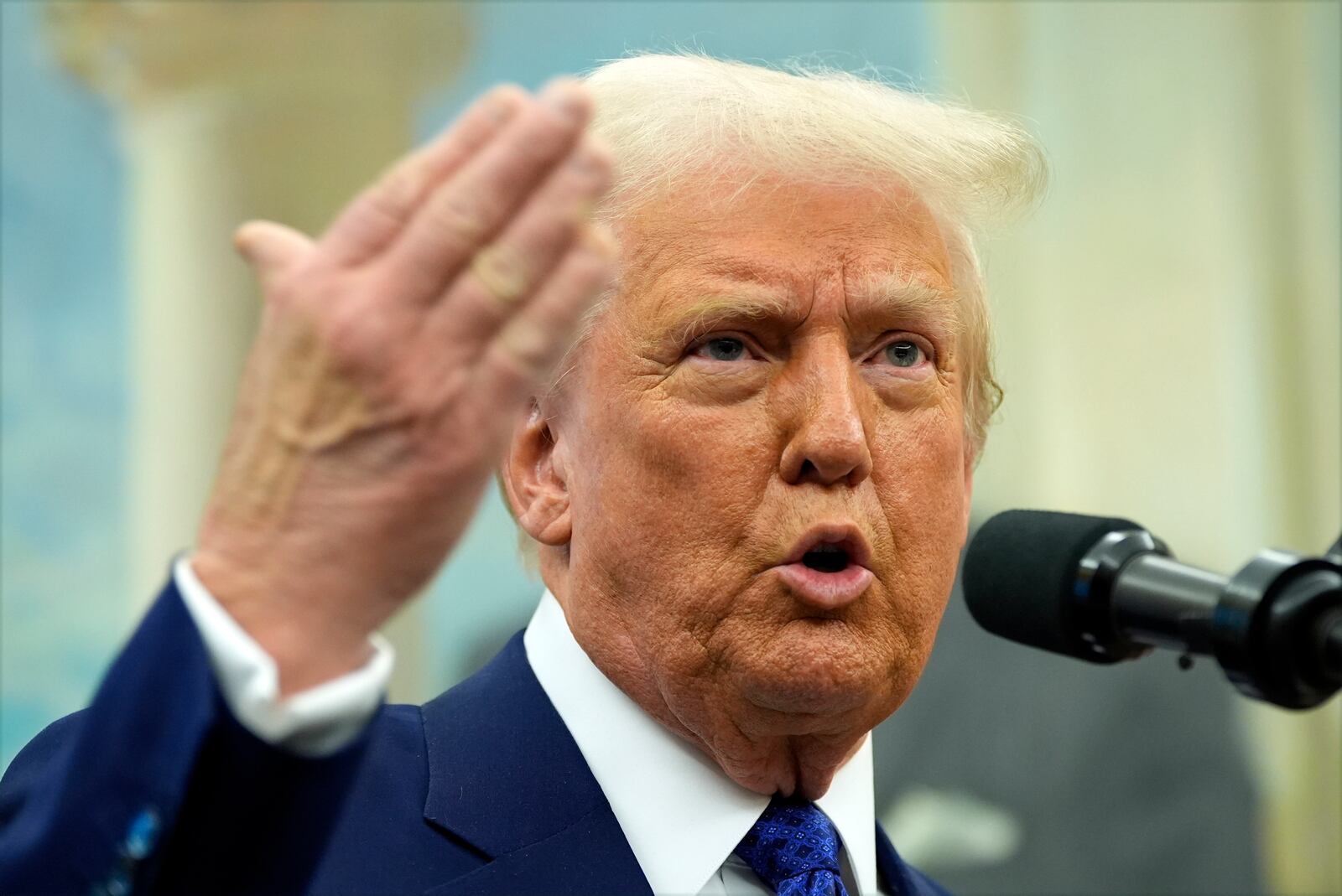 FILE - President Donald Trump speaks as Tulsi Gabbard is sworn in as the director of national intelligence in the Oval Office of the White House, Wednesday, Feb. 12, 2025, in Washington. (Photo/Alex Brandon, File)