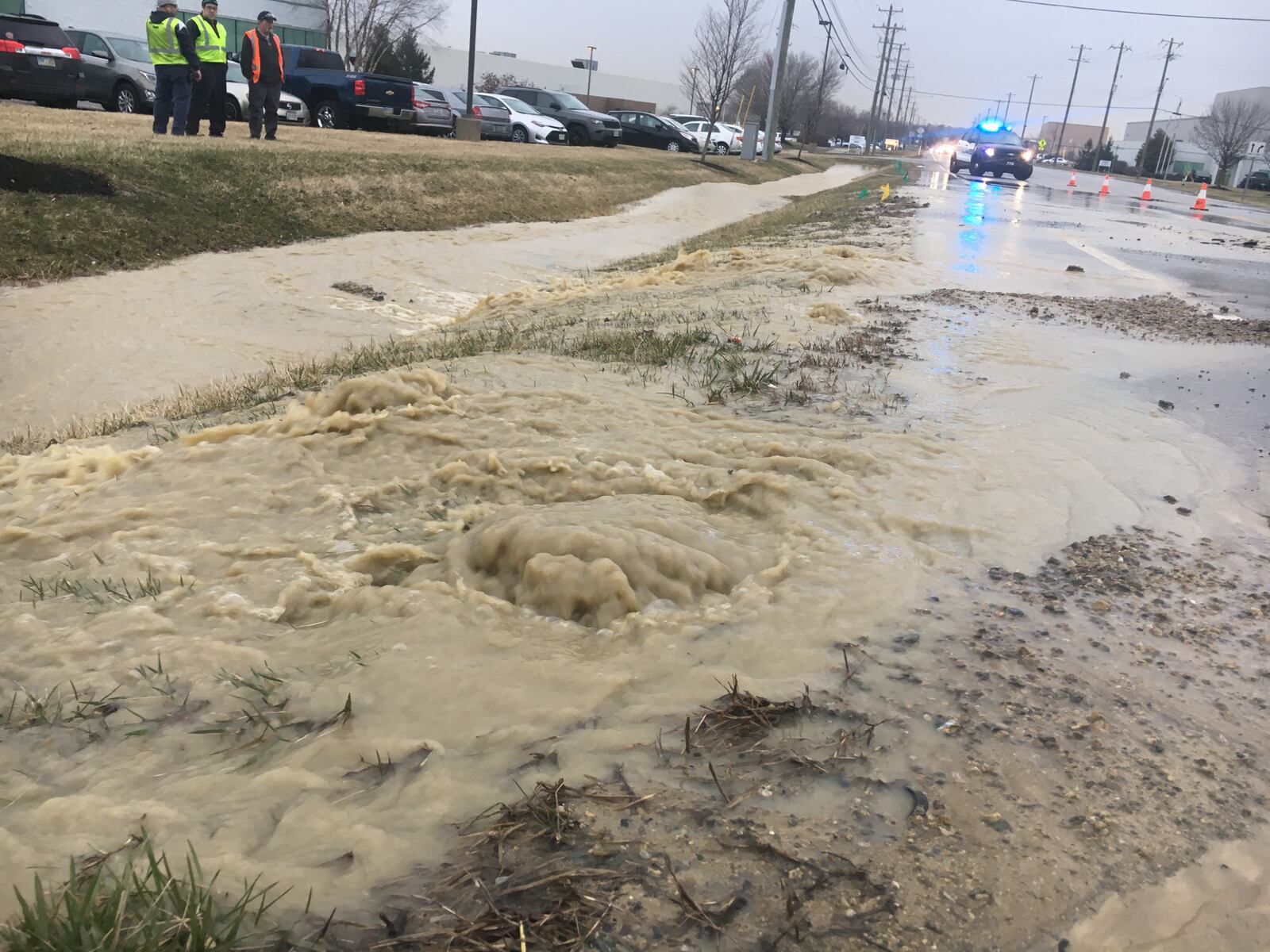 A water main break closed down part of the 8900 block of Seward Street on Wednesday, March 13, 2019. MICHAEL D. PITMAN / STAFF