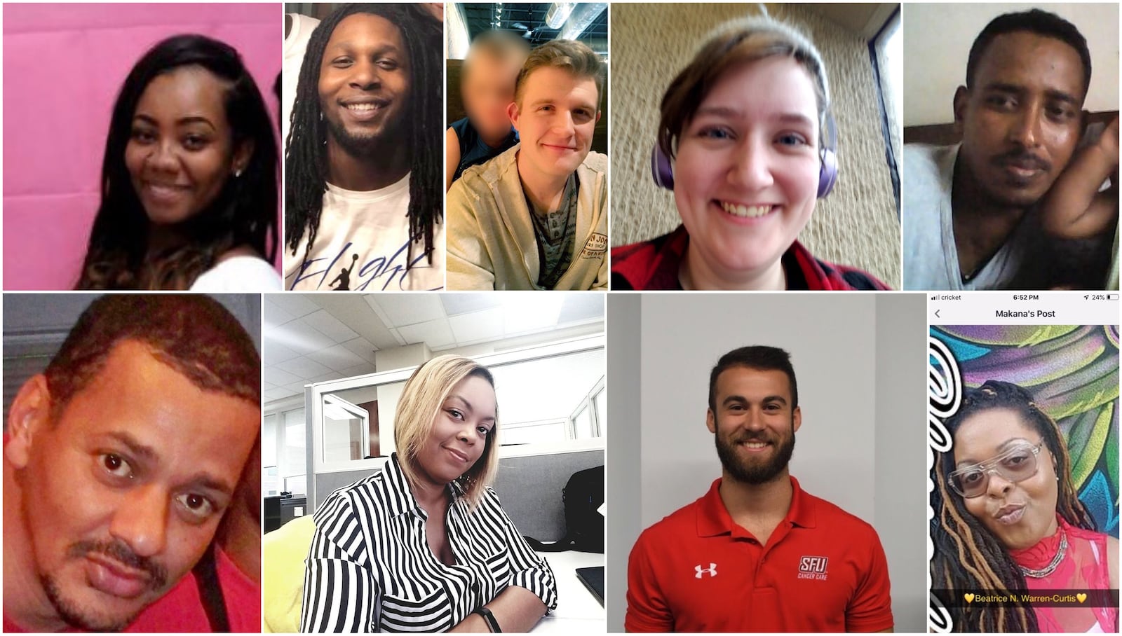 Oregon District mass shooting victims from left to bottom right: , Lois Oglesby, Thomas McNichols, Logan Turner, Megan Betts, Saeed Saleh, Derrick Fudge, Monica Brickhouse, Nicholas Cumer and Beatrice Warren-Curtis.