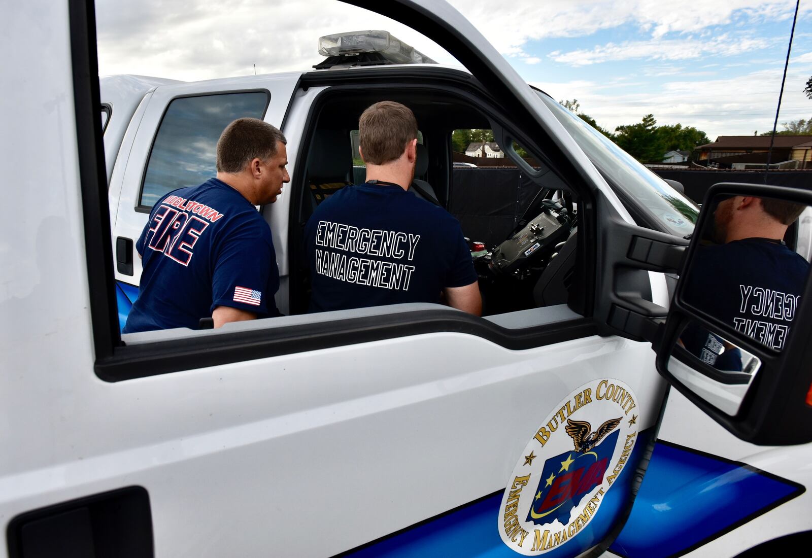 Members of Butler County’s Incident Response Team pack supplies as they prepare to deploy to the Gulf Coast of Florida ahead of Hurricane Michael.