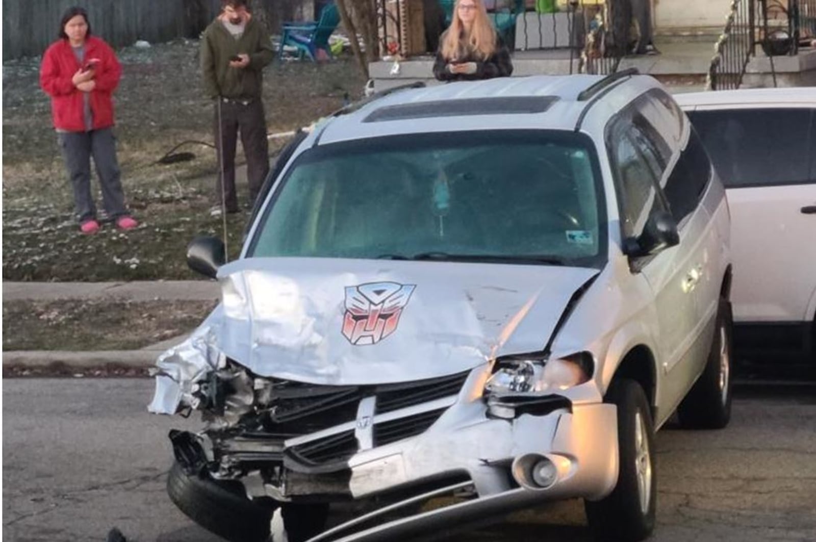 Josh and Jessica Ingram's vehicle that was heavily damaged in a crash Tuesday morning on Auburn Street in Middletown SUBMITTED