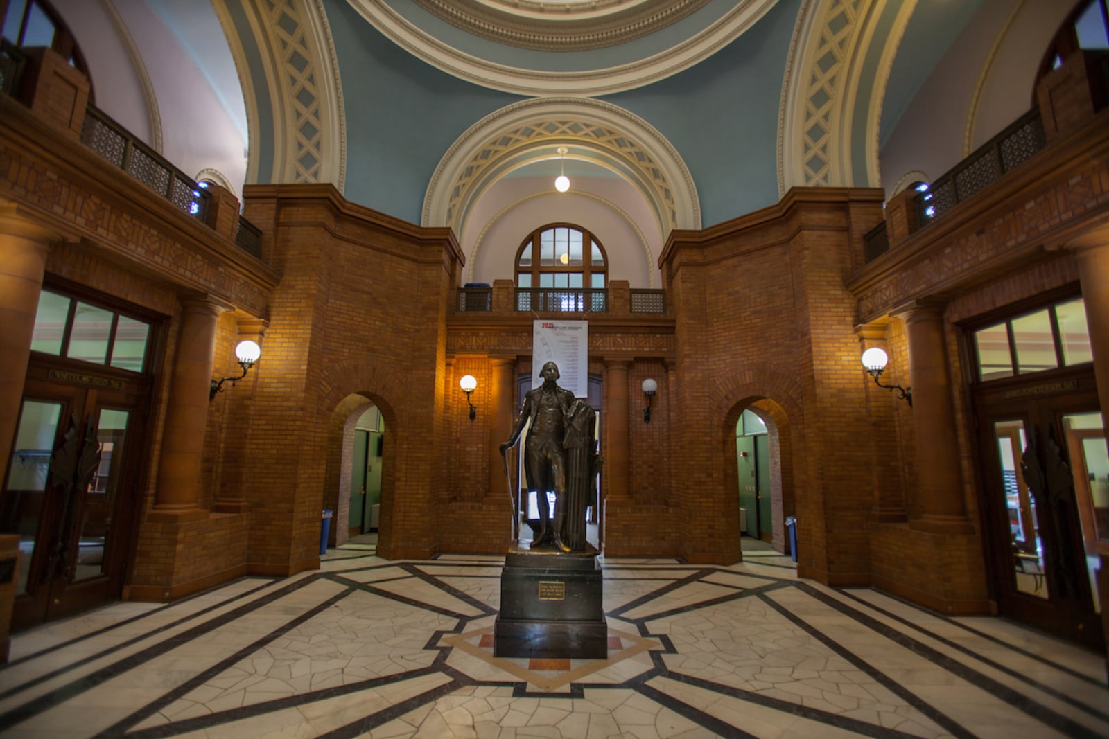 The covering of Miami University's George Washington statue for a class project and discussion on racism earlier this fall has now drawn national attention after a story earlier this month by an anti-political correctness publication. The statue, which was donated to Miami in 1920, stands in the rotunda of Alumni Hall. (Provided Photo\Journal-News)