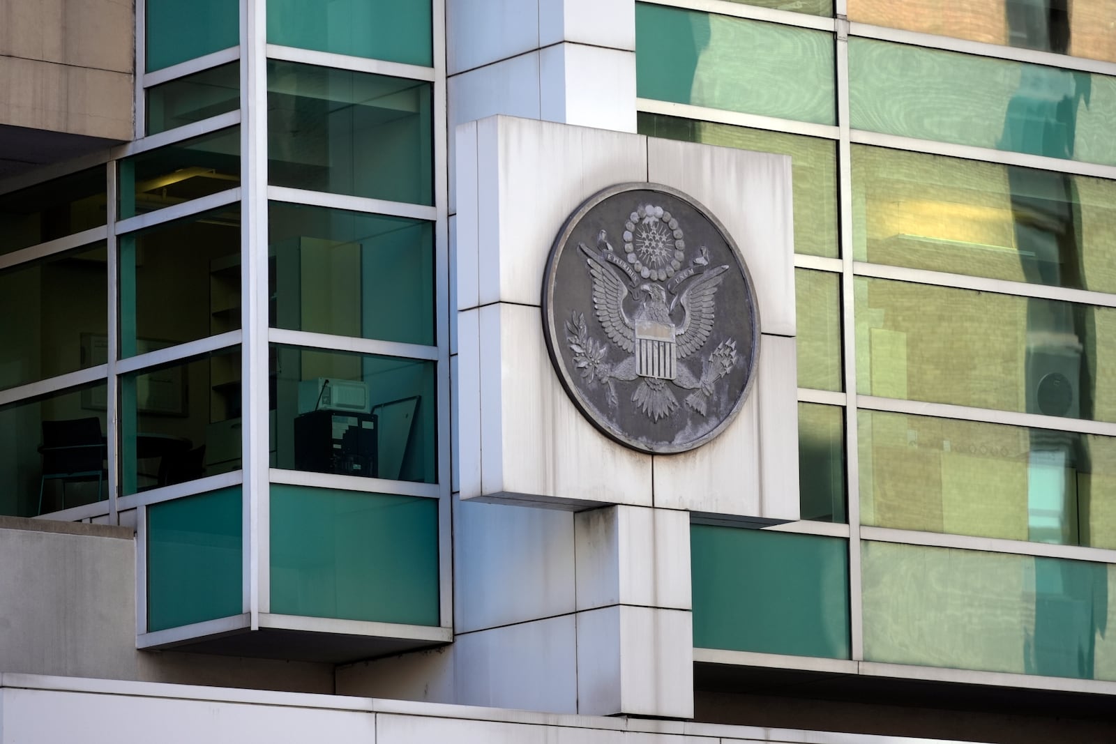 The U.S. Immigration and Customs Enforcement building can be seen Tuesday, Jan. 21, 2025, in downtown Chicago. (AP Photo/Erin Hooley)