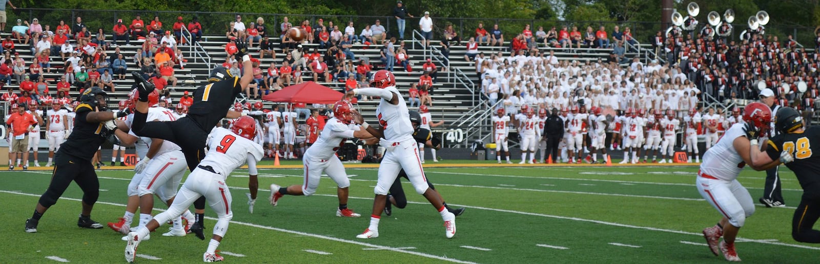 Fairfield quarterback Jeff Tyus delivers a pass during Friday night’s game against Centerville at Centerville Stadium. CONTRIBUTED PHOTO BY ERIC FRANTZ