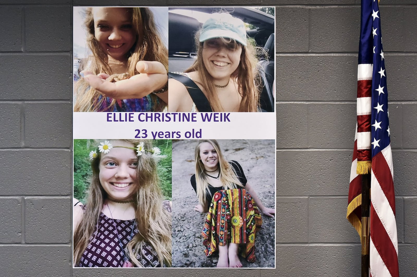 Photos of Ellen "Ellie" Weik hang on the wall during a press conference with West Chester Police on Tuesday, Aug. 28.