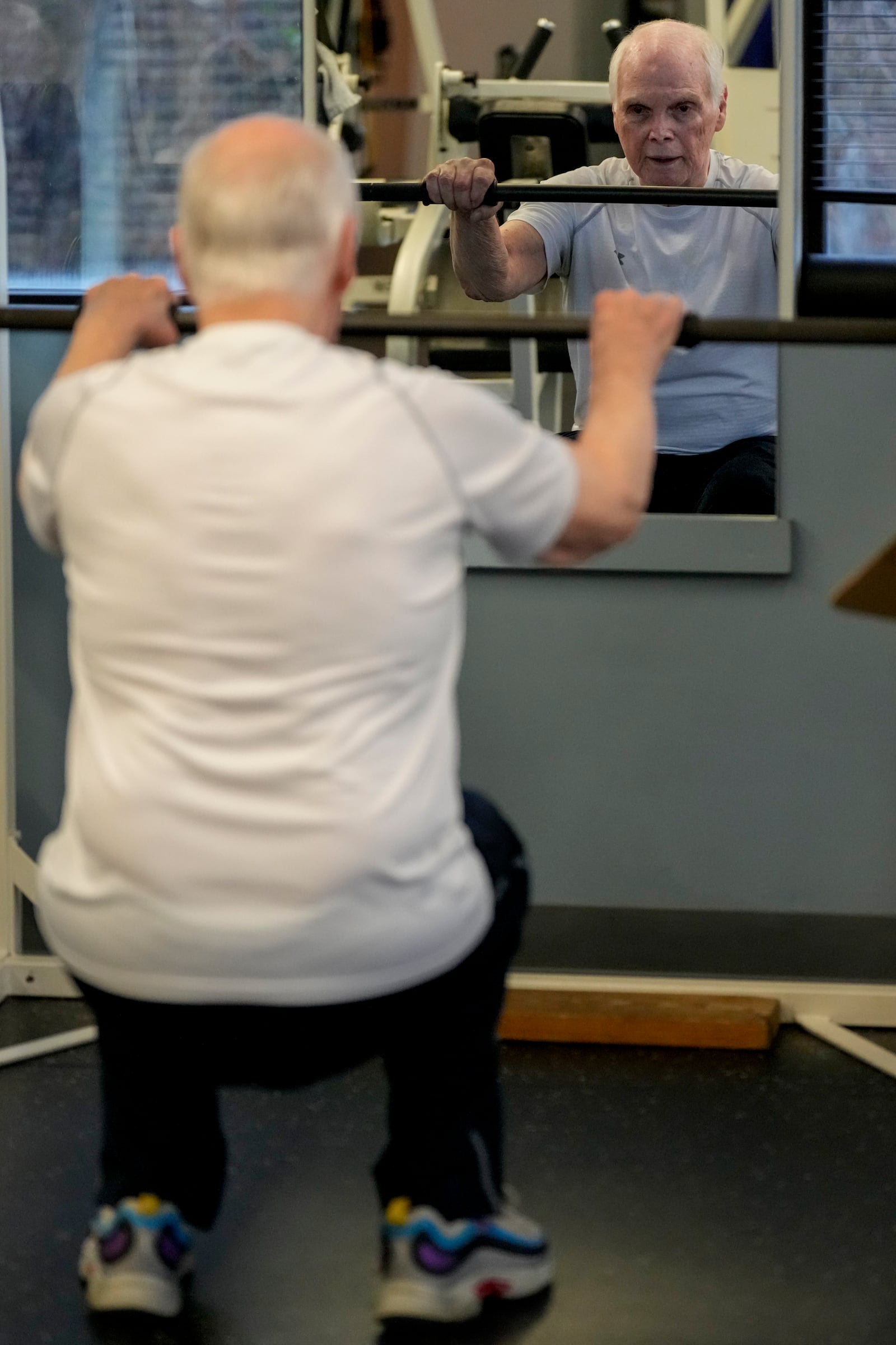 Dr. Grover Smith works out at STEPS Fitness, Wednesday, Feb. 12, 2025, in Nashville, Tenn. (AP Photo/George Walker IV)