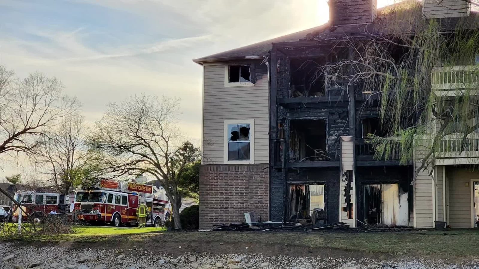 Multiple people were displaced after fire destroyed a ten-unit building at Union Station Apartments off of Fountains Blvd. Monday, March 28 in West Chester Township. NICK GRAHAM/STAFF