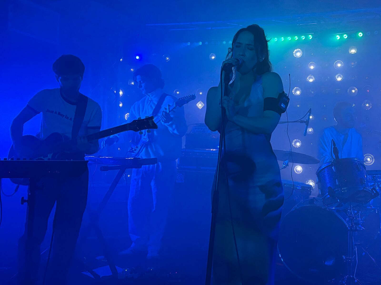 Alt-pop vocalist B.Miles performs during a Los Angeles wildfires benefit show at Baby's All Right on Feb. 21, 2025 in Brooklyn, New York. (AP Photo/James Pollard)