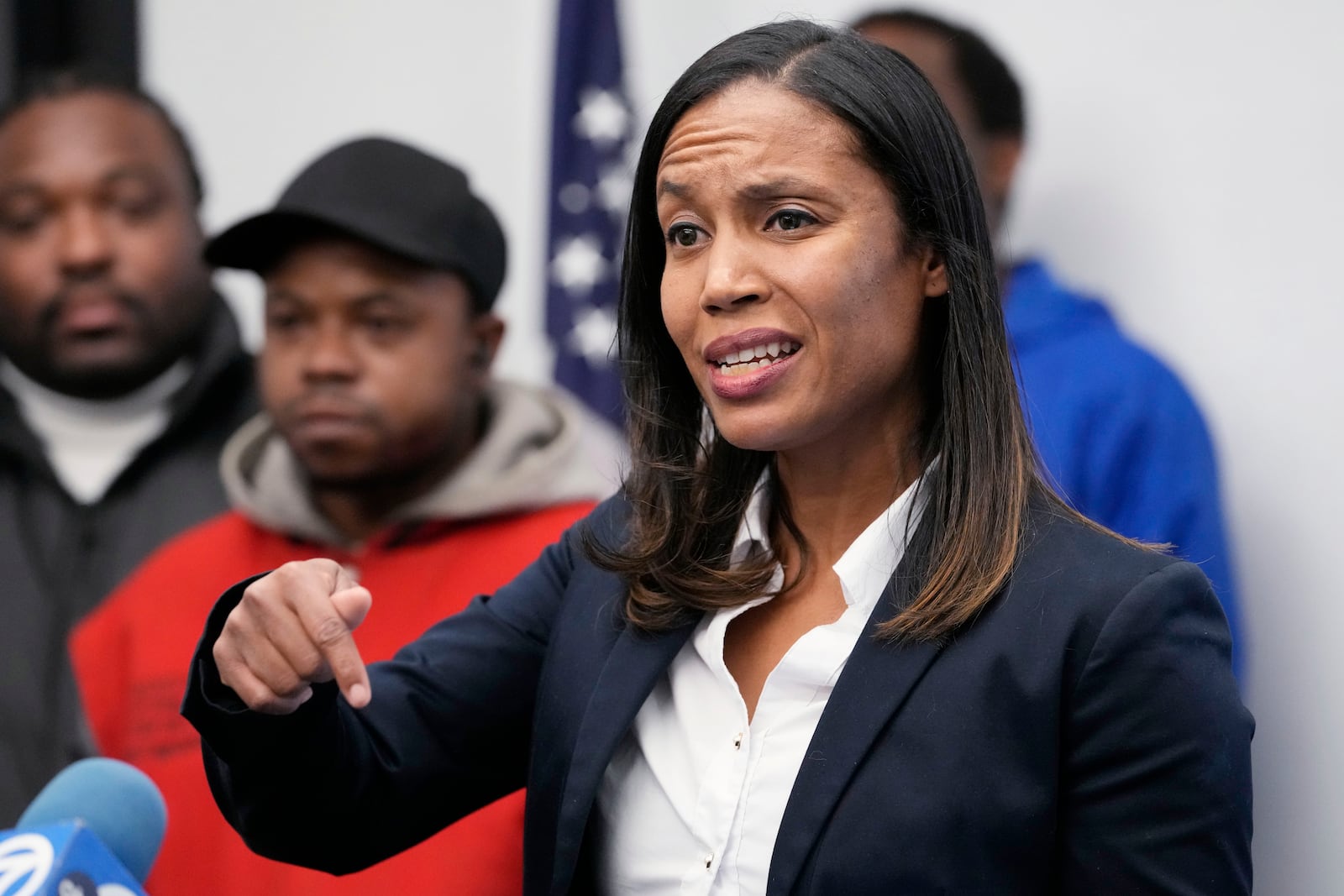 Attorney Kristen Feden talks to media during a news conference in Chicago, Tuesday, Feb. 11, 2025. (AP Photo/Nam Y. Huh)