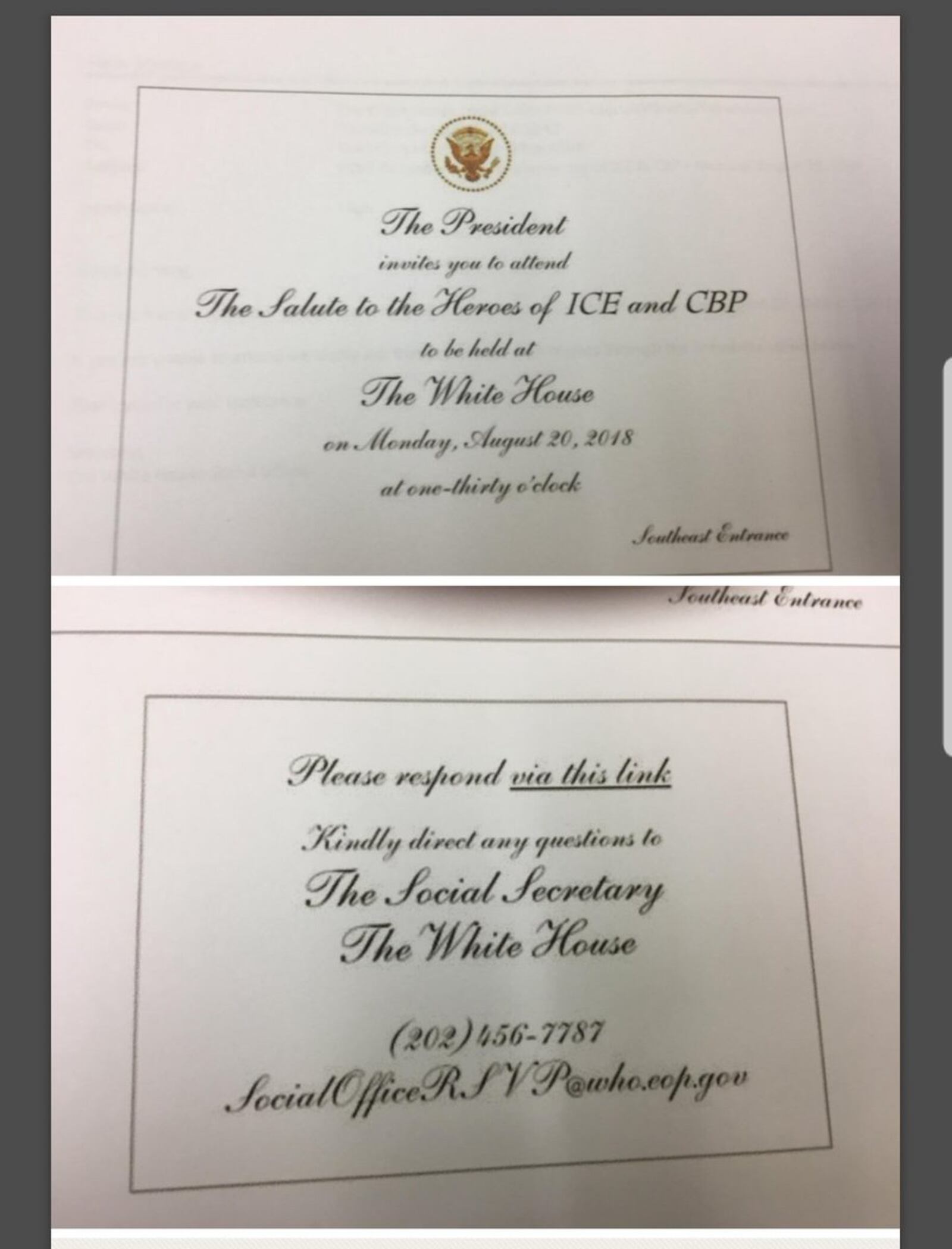 This is a screen capture of the White House invitation Butler County Sheriff Richard Jones received. He posted on Twitter on Sunday. PROVIDED/TWITTER