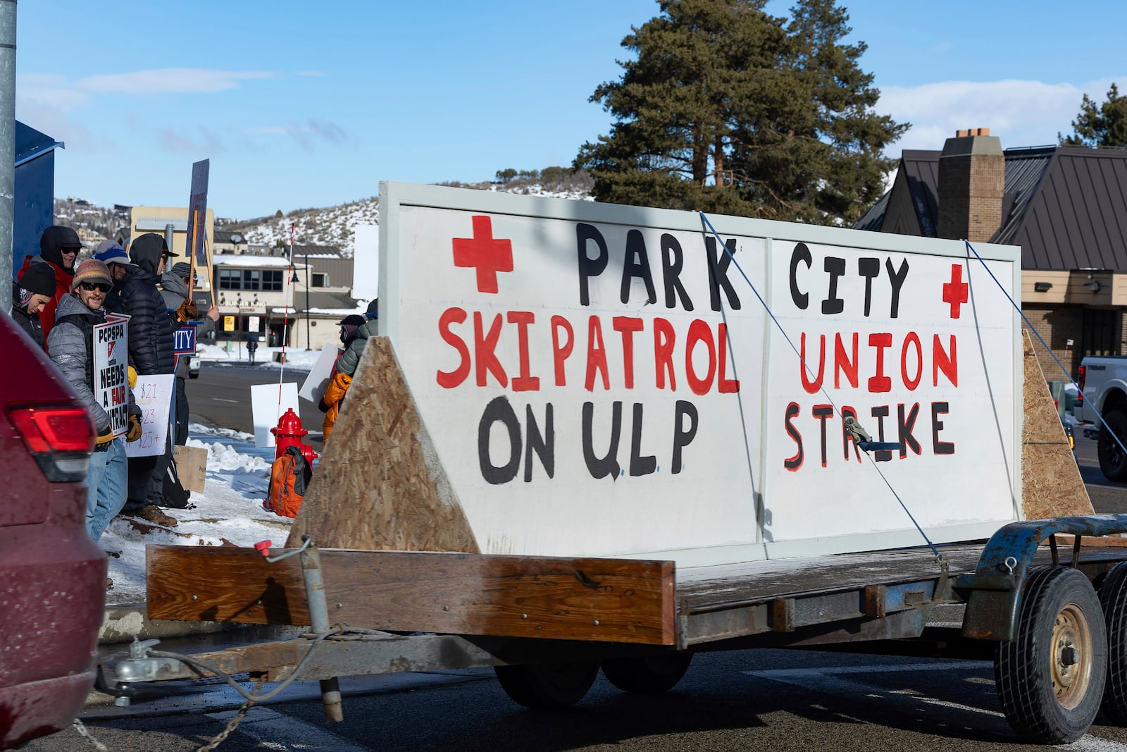 Park City Ski Patrol strike as they demand livable wages in Park City, Utah Jan 7. 2025, (AP Photo/Melissa Majchrzak)