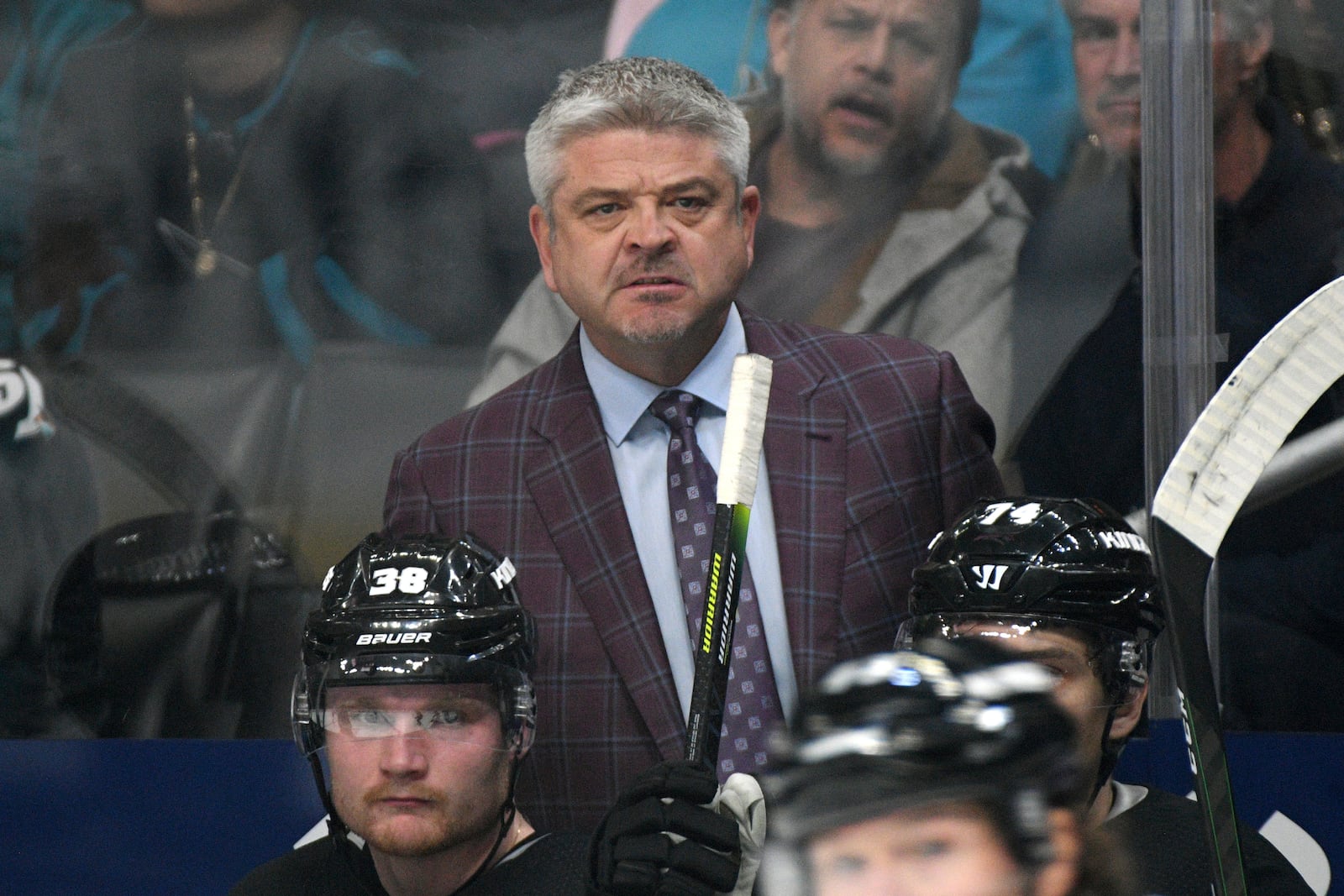 FILE - Los Angeles Kings head coach Todd McLellan watches his team's NHL hockey game against the San Jose Sharks in Los Angeles, Nov. 25, 2019. (AP Photo/Michael Owen Baker, File)