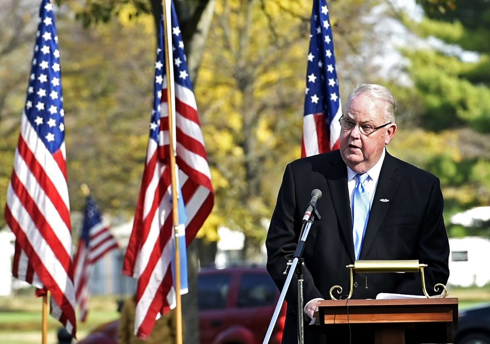 Middletown Municipal Court Judge Mark Wall died Saturday, Feb. 11. Pictured is Wall speaking on Nov. 11, 2015, during the Veterans Day ceremony at Woodside Cemetery and Arboretum in Middletown. 