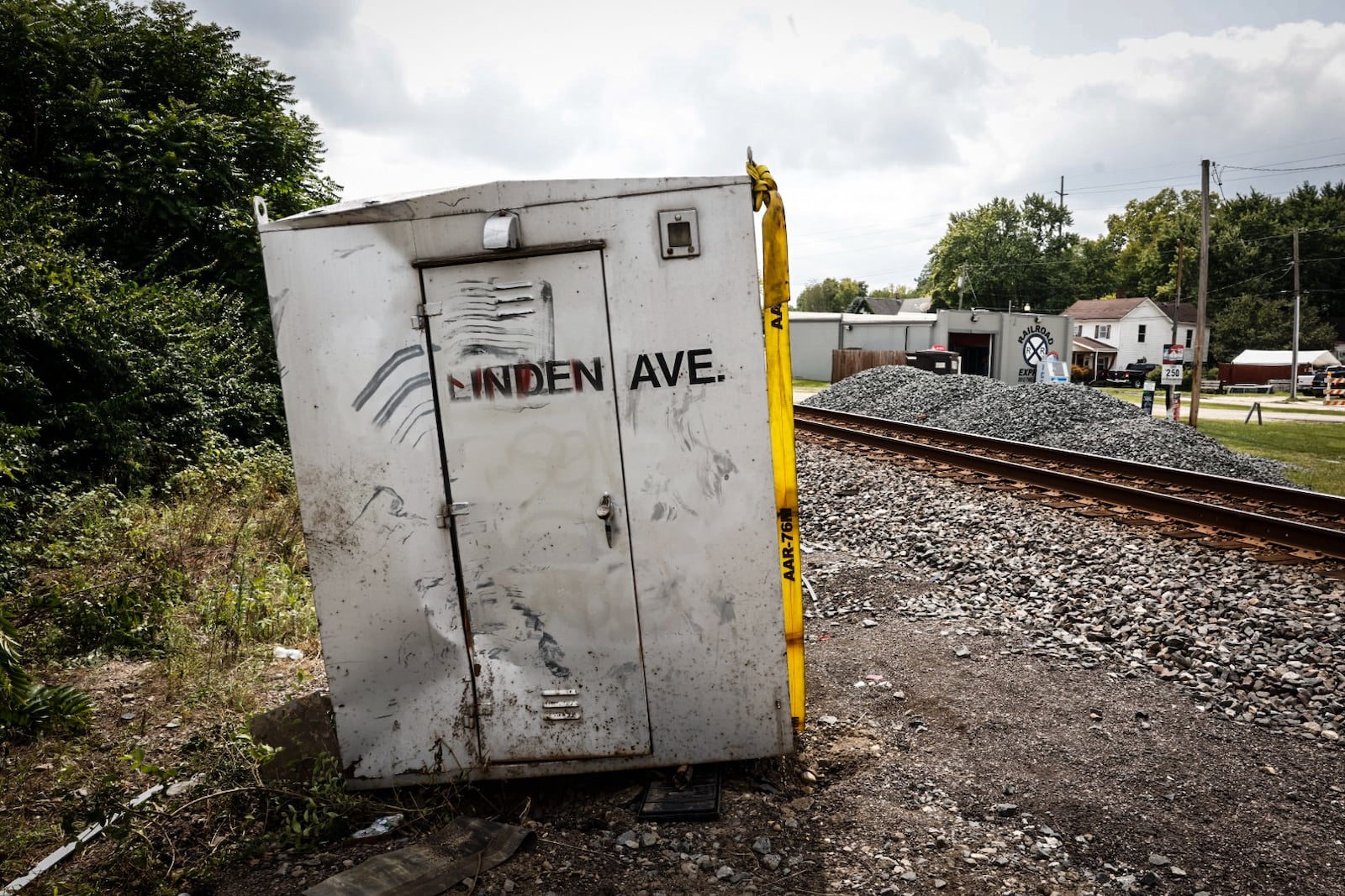 The Miamisburg Linden Ave. bridge is still closed after a police chase and a crash into a train on Friday. It appears the railroad gate was damaged in the crash. Jim Noelker/Staff