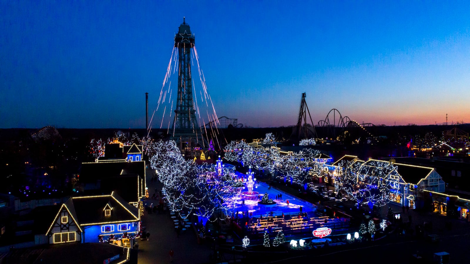 Kings Island will turn into a winter wonderland during the holiday season with gorgeous lights, including an illuminated Eiffel Tower, and an outdoor ice rink. WinterFest returns bigger and better in 2018 with rides, shops, shows, treats, carriage rides, skating and more. The special event opens on Friday, Nov. 23, 2018. CONTRIBUTED