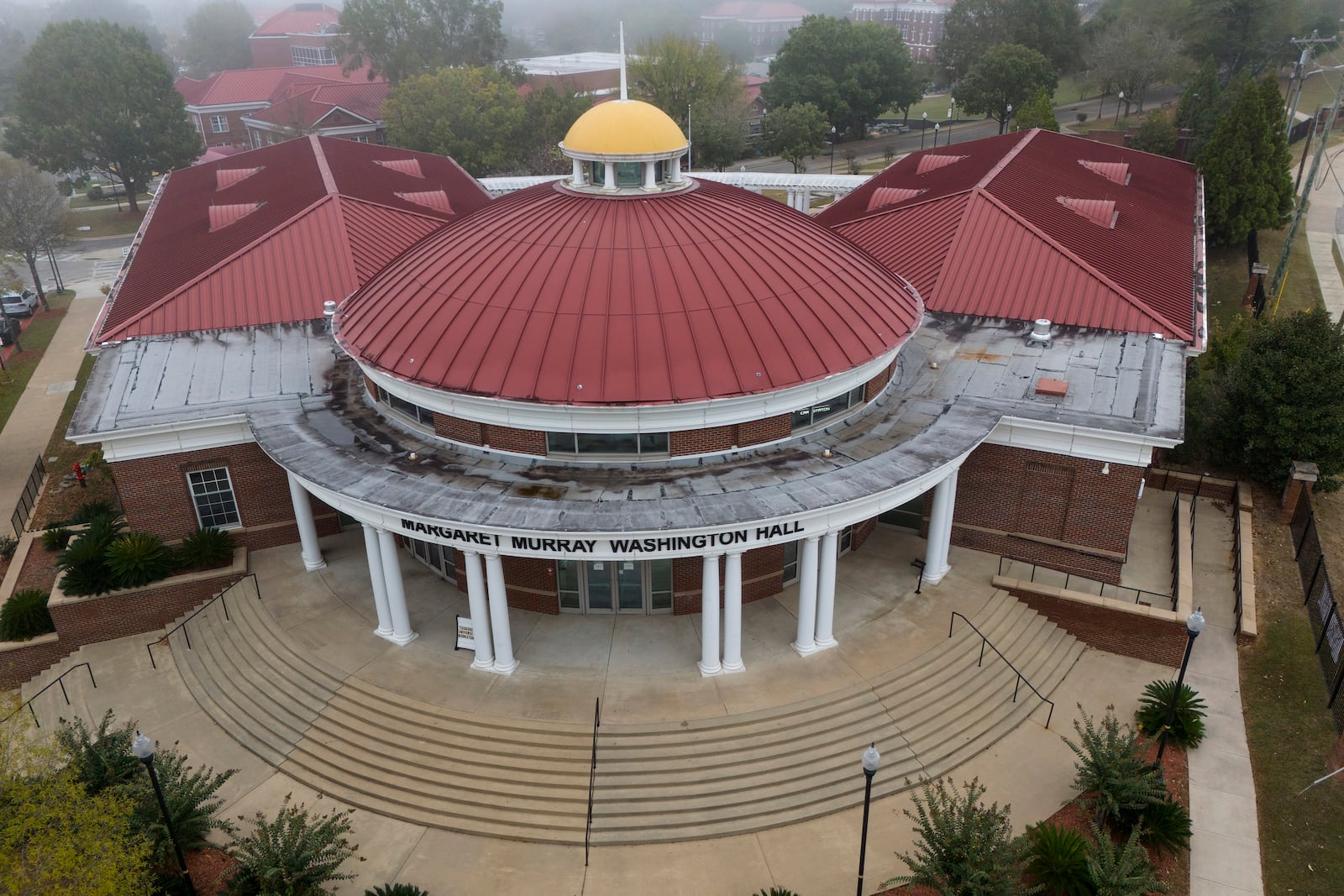 The Margaret Murray Washington Hall is empty the day after a shooting on the campus of Tuskegee University, Monday, Nov. 11, 2024, in Tuskegee, Ala. (AP Photo/Mike Stewart)