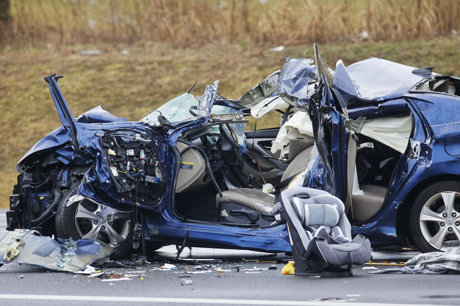 A crash involving a semi and a vehicle on eastbound Union Center Boulevard between Seward Road and Iwata Drive on Thursday morning, Feb. 16, 2023. NICK GRAHAM/STAFF