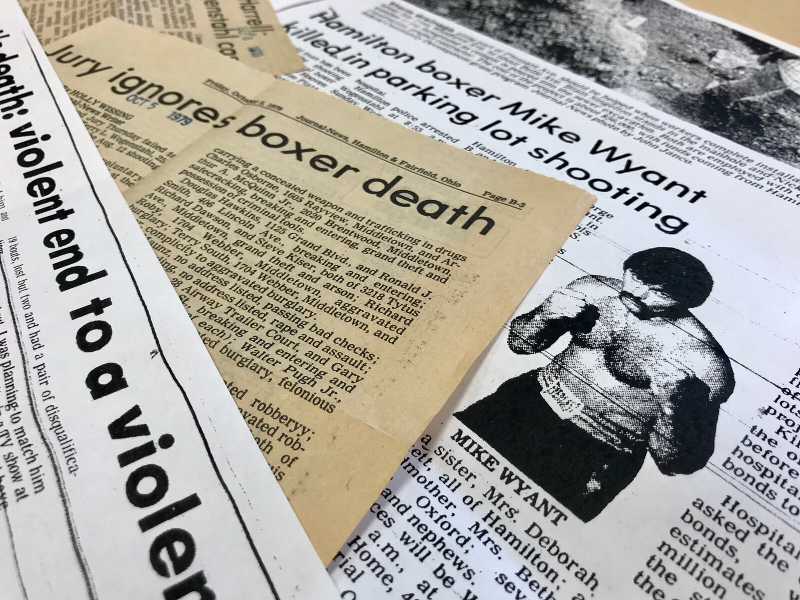 News coverage of the 1979 shooting death of Hamilton boxer Michael Wyant.