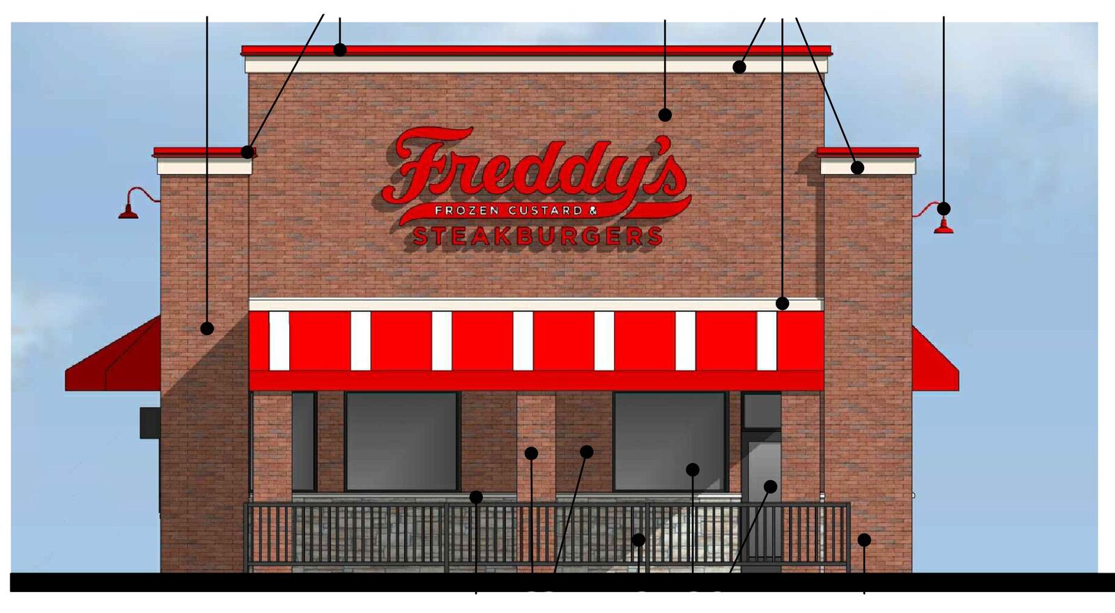 Pictured is an artist's rendering of a proposed Freddy’s Frozen Custard and Steakburgers Restaurant that would be on Kolb Drive in Fairfield. The restaurant would be within the Meijer-Gilmore PUD, the third new restaurant in this development area since 2019. Fairfield Planning Commission will consider the concept and final development plans at its April 13 meeting. After a planning commission decision, City Council will have two additional opportunities to consider legislation on the proposed restaurant. PROVIDED/CITY OF FAIRFIELD