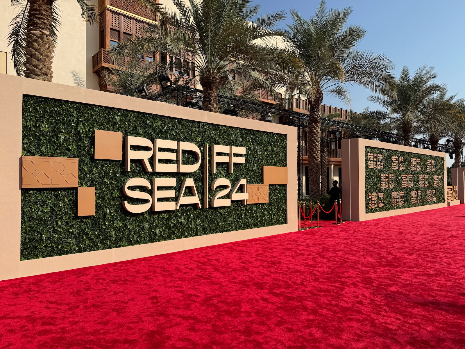 A view of the red carpet at the Red Sea International Film Festival in Jeddah, Saudi Arabia, Dec. 6, 2024. The festival highlights global and regional talent as part of Saudi Arabia’s growing cinema industry. (AP Photo/Baraa Anwer) •