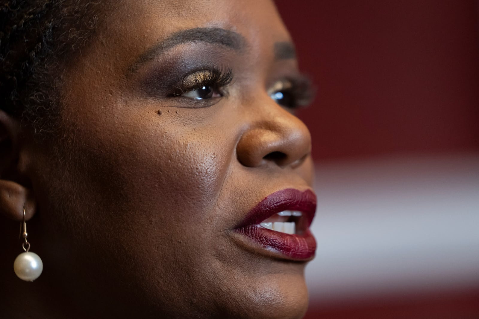 Rep. Cori Bush, D-Mo., speaks to an Associated Press reporter in her office at Capitol Hill in Washington, Thursday, Sept. 19, 2024. (AP Photo/Ben Curtis)