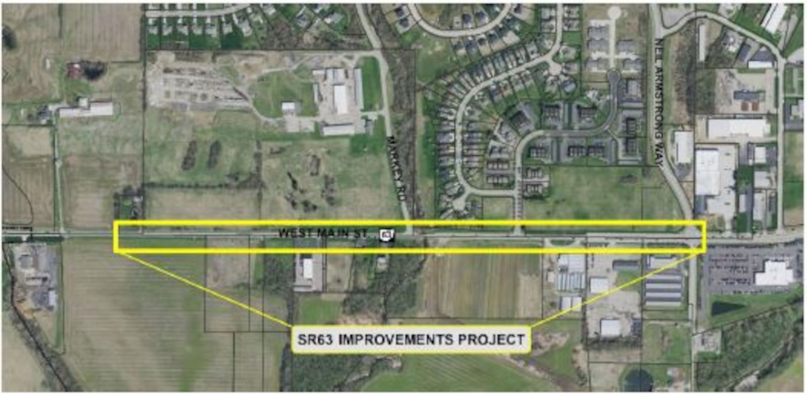 Lebanon officials will be applying for federal funding to widen a section of Ohio 63 between the Parkside subdivision property and Neil Armstrong Way. The project is being programmed for 2027. CONTRIBUTED/CITY OF LEBANON