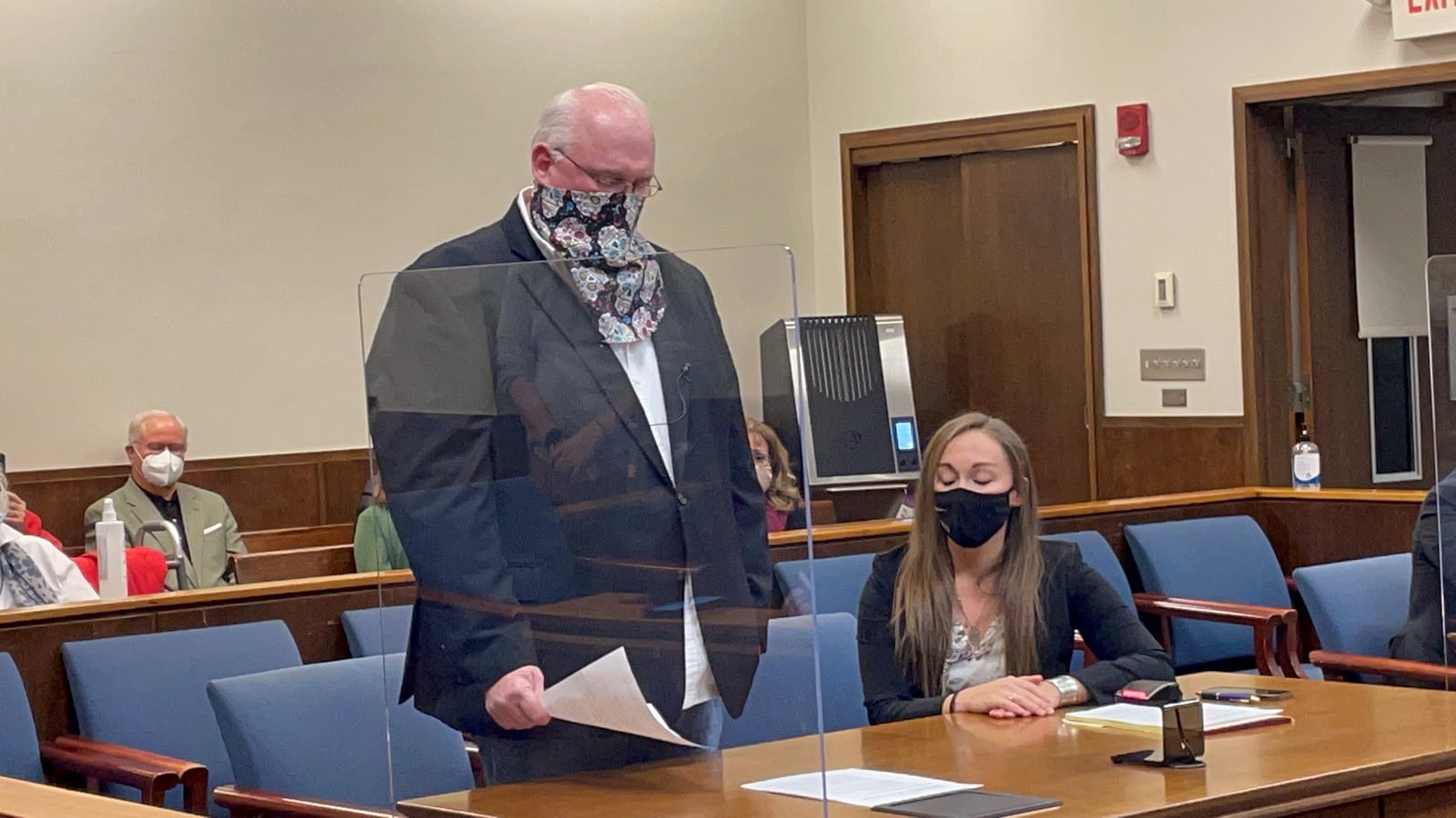 Roger "Dean" Gillispie pauses while giving his statement during a hearing declaring him a wrongfully imprisoned individual.