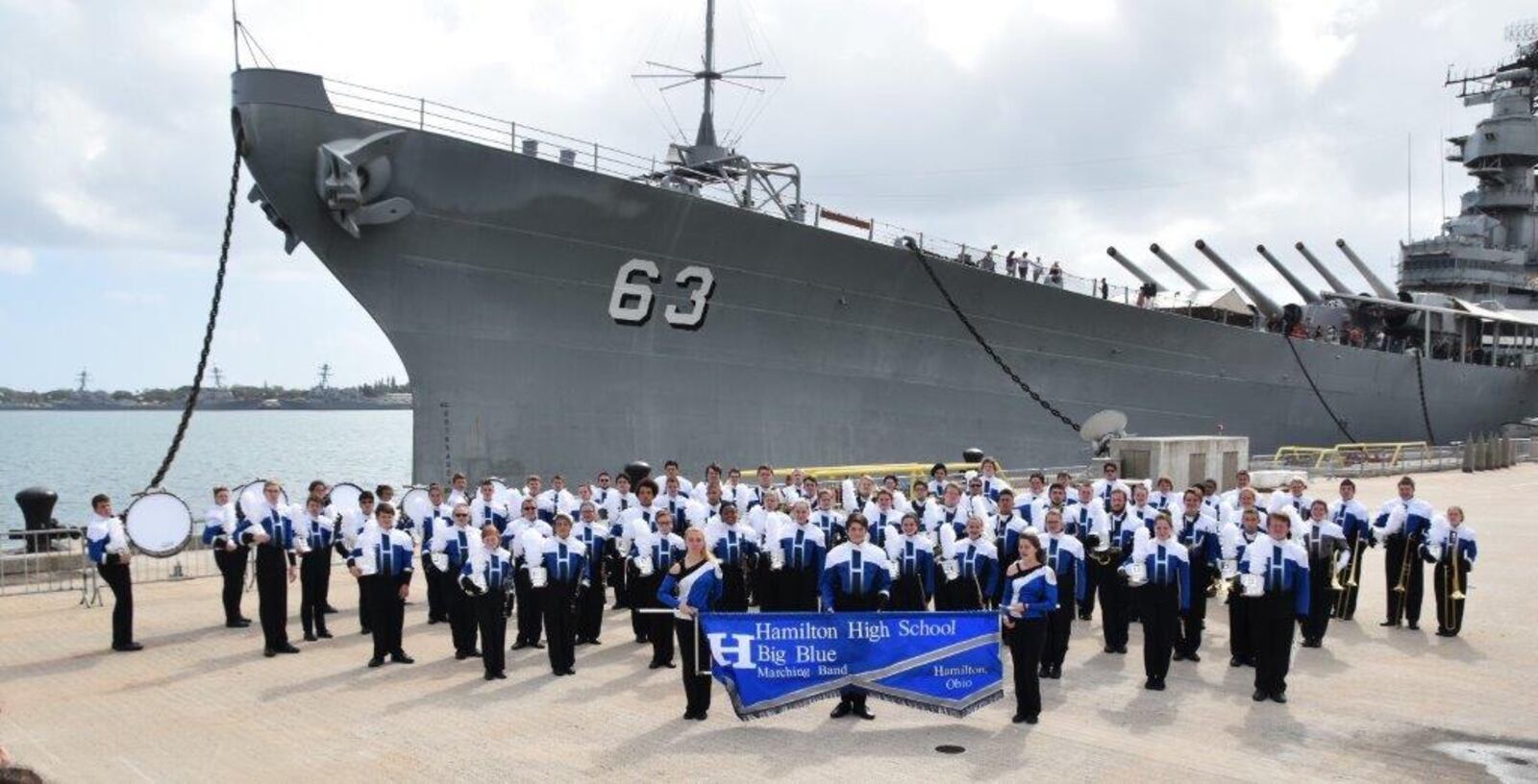 The marching Big Blue of Hamilton High School performed at Pearl Harbor Hawaii in 2016.