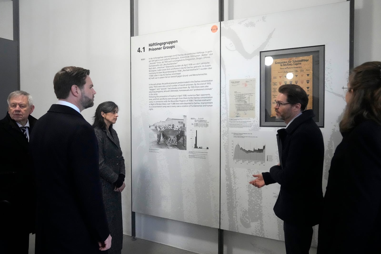 U.S. Vice President JD Vance and second lady Usha Vance visit the Dachau Concentration Camp Memorial Site outside Munich, Germany, Thursday, Feb. 13, 2025. (AP Photo/Matthias Schrader)