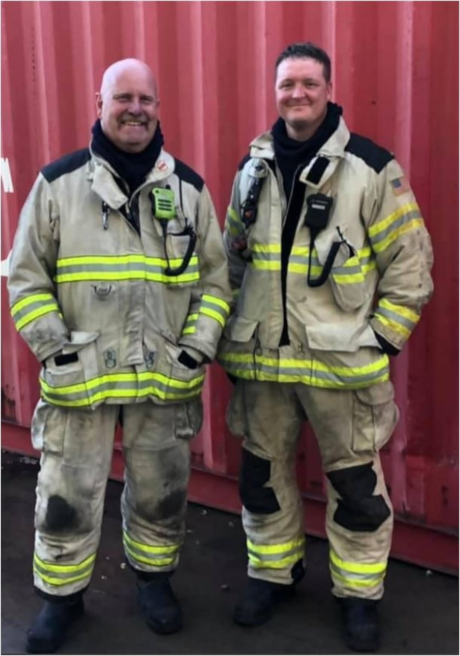 Hamilton Deputy Fire Chief Ken Runyan, left, with Assistant Chief Tom Eichelberger, worked his last day for the city's fire force. PROVIDED