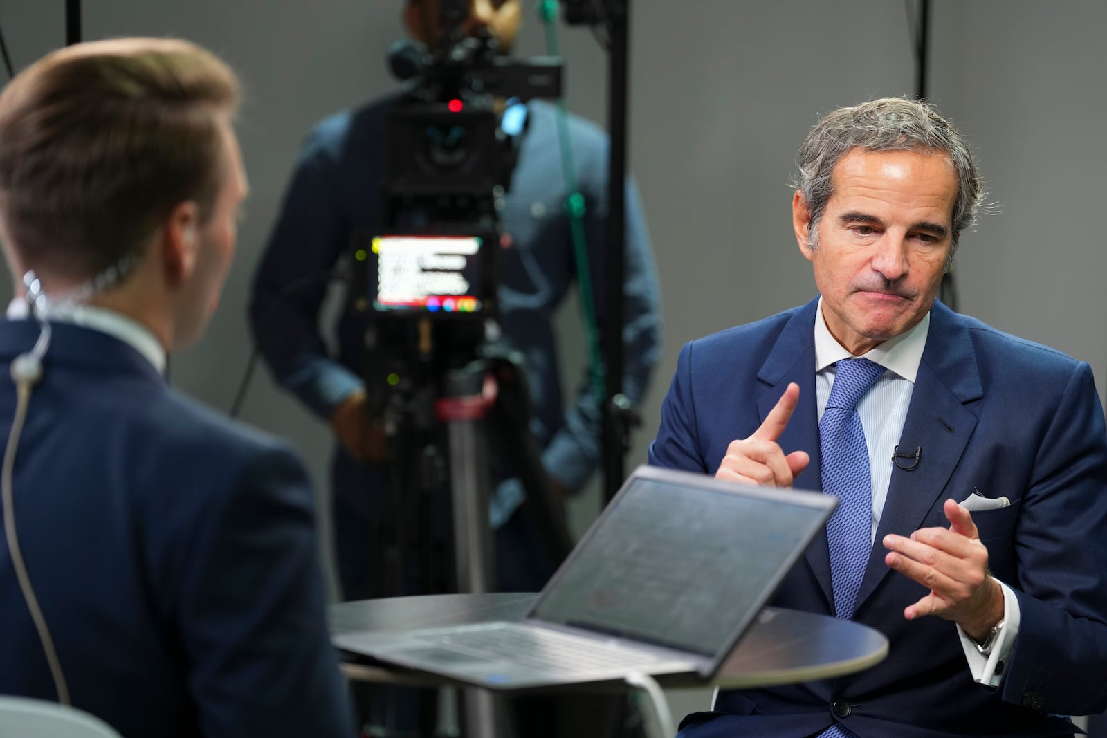 International Atomic Energy Agency Director General Rafael Mariano Grossi speaks to the media at the COP29 U.N. Climate Summit, Tuesday, Nov. 12, 2024, in Baku, Azerbaijan. (AP Photo/Peter Dejong)