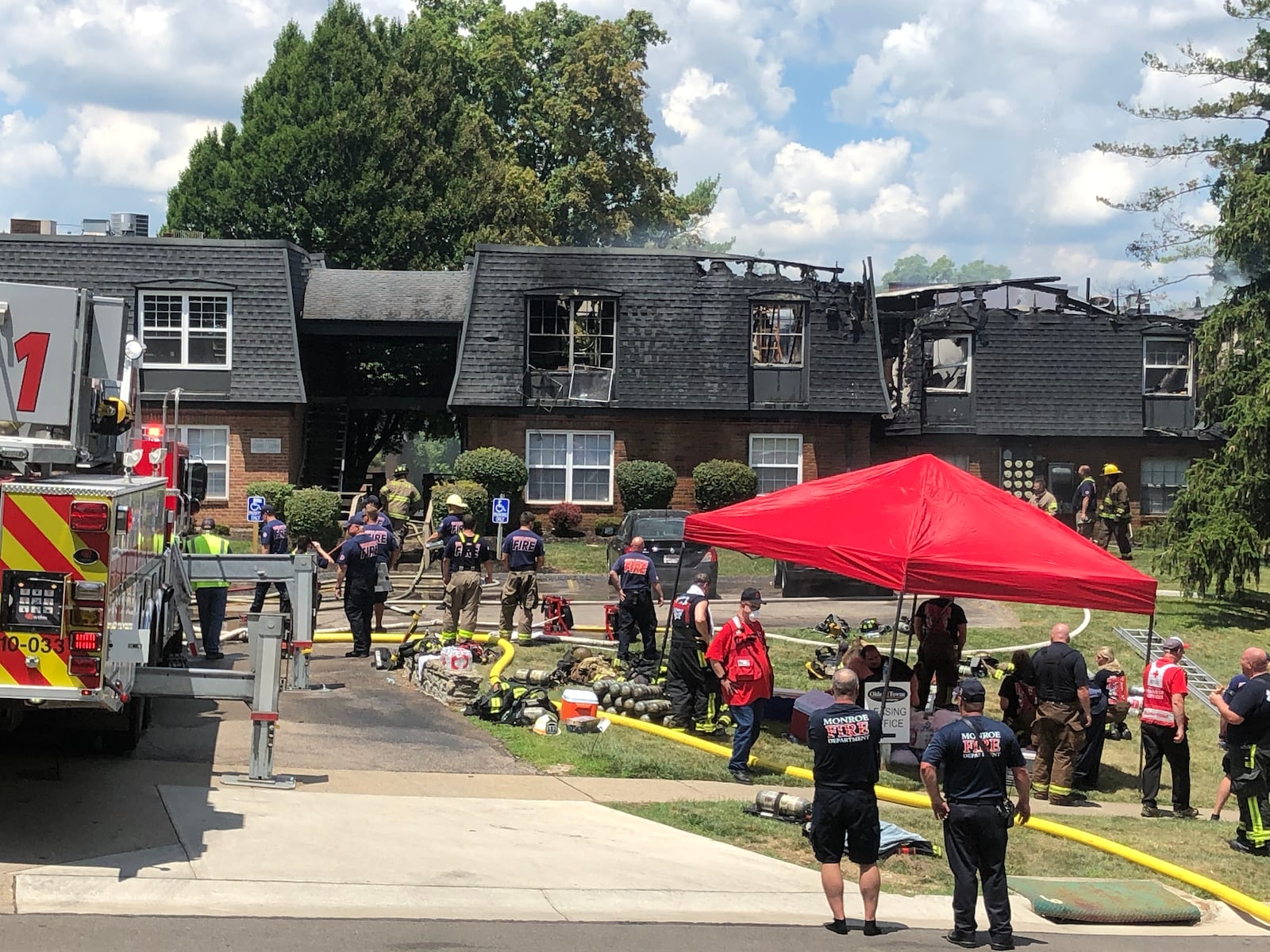 Crews were called to the Olde Town Apartments on Park Lane on the report of the fire on Monday, July 13, 2020. RICK McCRABB / STAFF