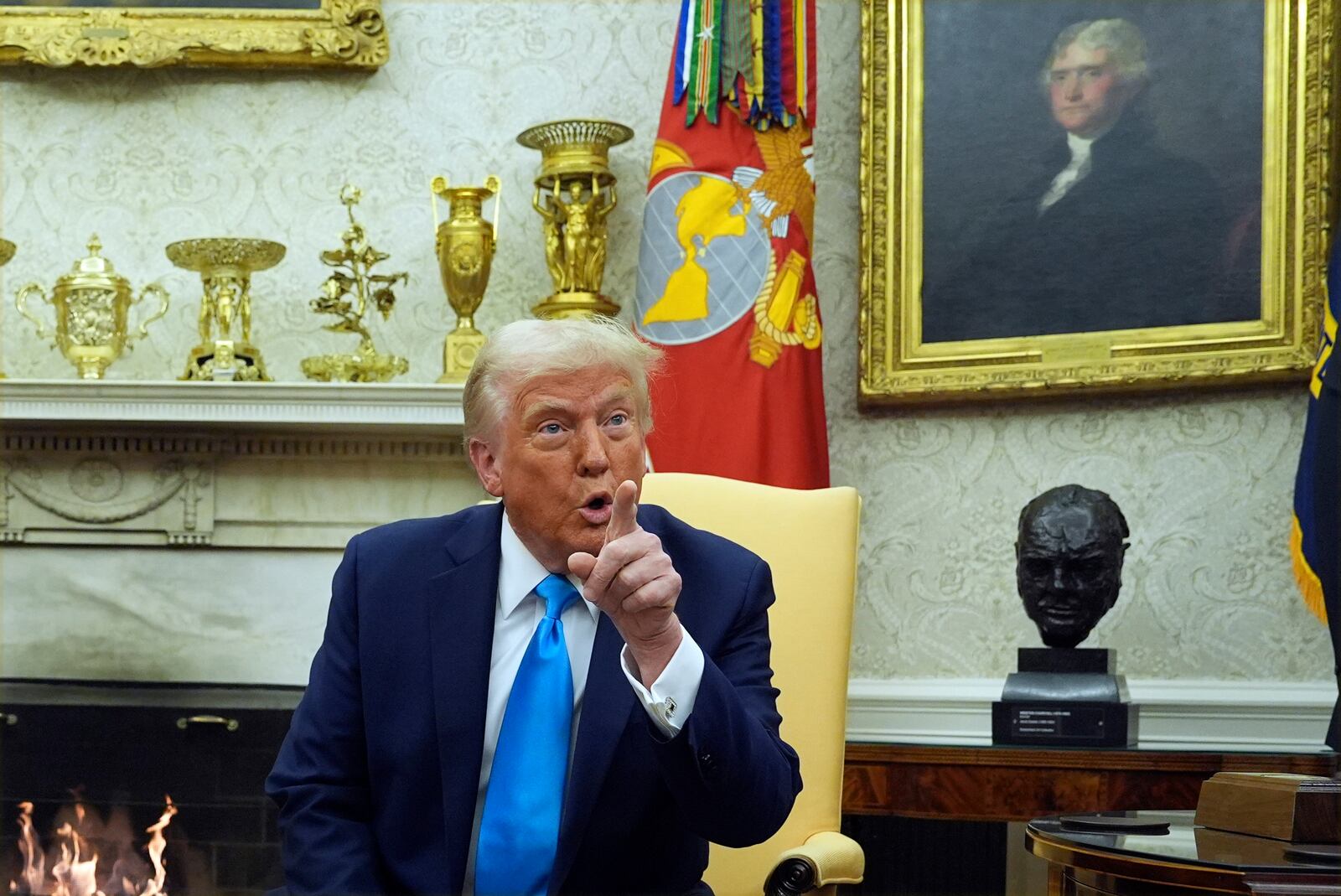 President Donald Trump speaks as he meets with Israel's Prime Minister Benjamin Netanyahu in the Oval Office of the White House, Tuesday, Feb. 4, 2025, in Washington. (AP Photo/Evan Vucci)