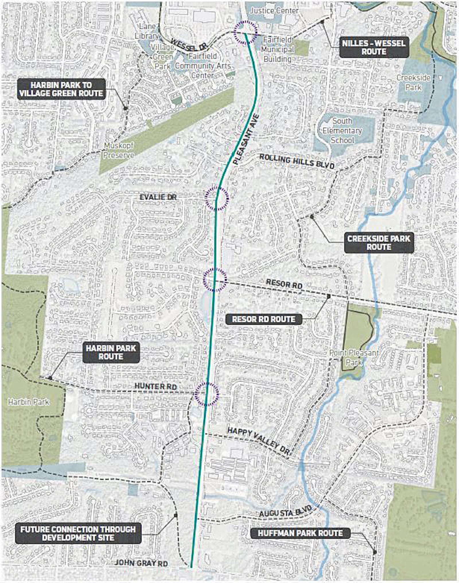 The Fairfield Connects master plan calls for a shared use plan to be constructed along U.S. 127 between Wessel Drive and John Gray Road. Fairfield received a grant for construction of the first phase. Contributed drawing.