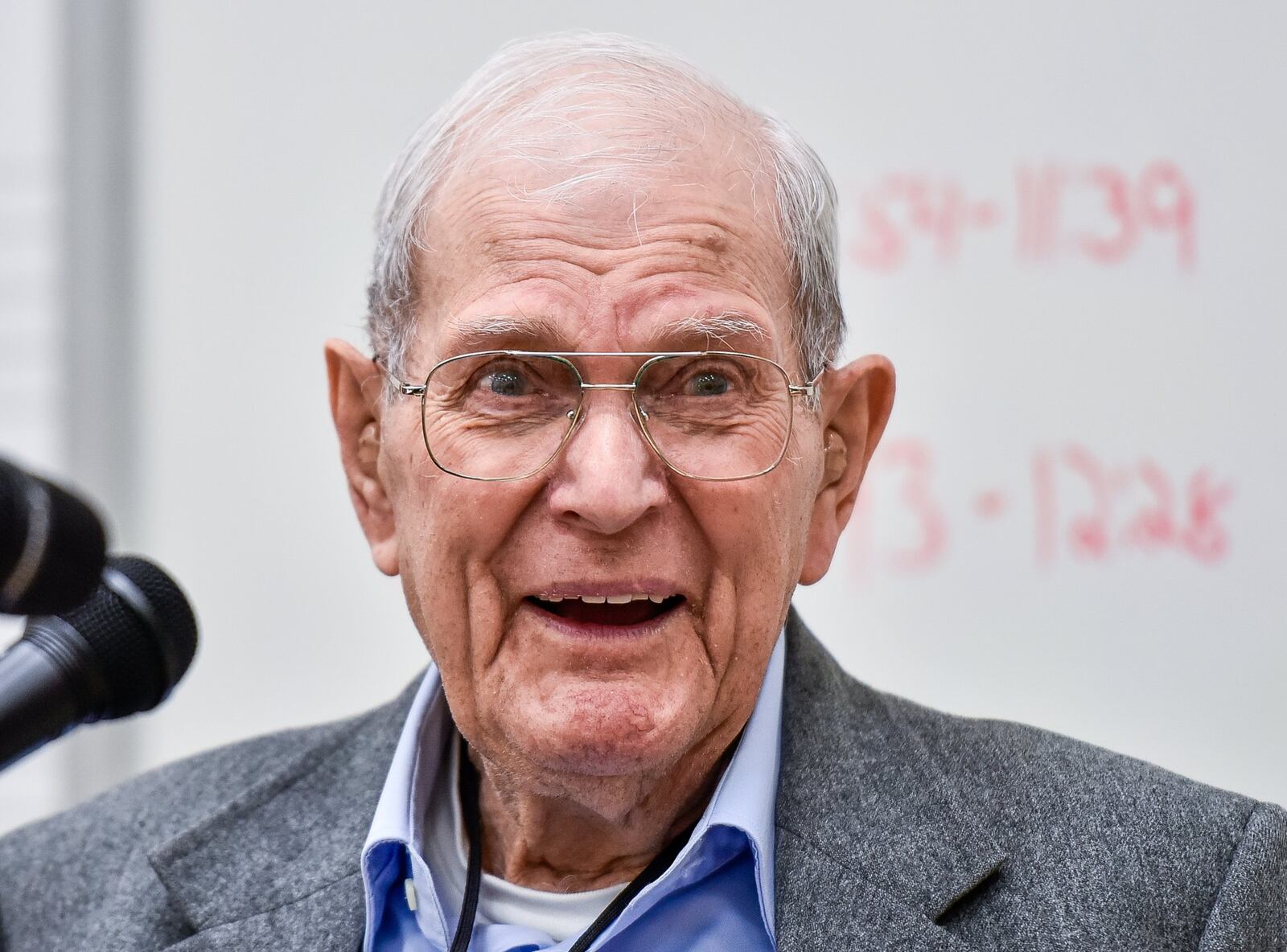 World War II veteran Russ Carr speaks to students about his military experience at Hamilton Freshman School Wednesday, Feb. 21 in Hamilton. Carr served in the Army in the 125th Mechanized Calvary Reconnaissance Troop as an armored car driver. NICK GRAHAM/STAFF