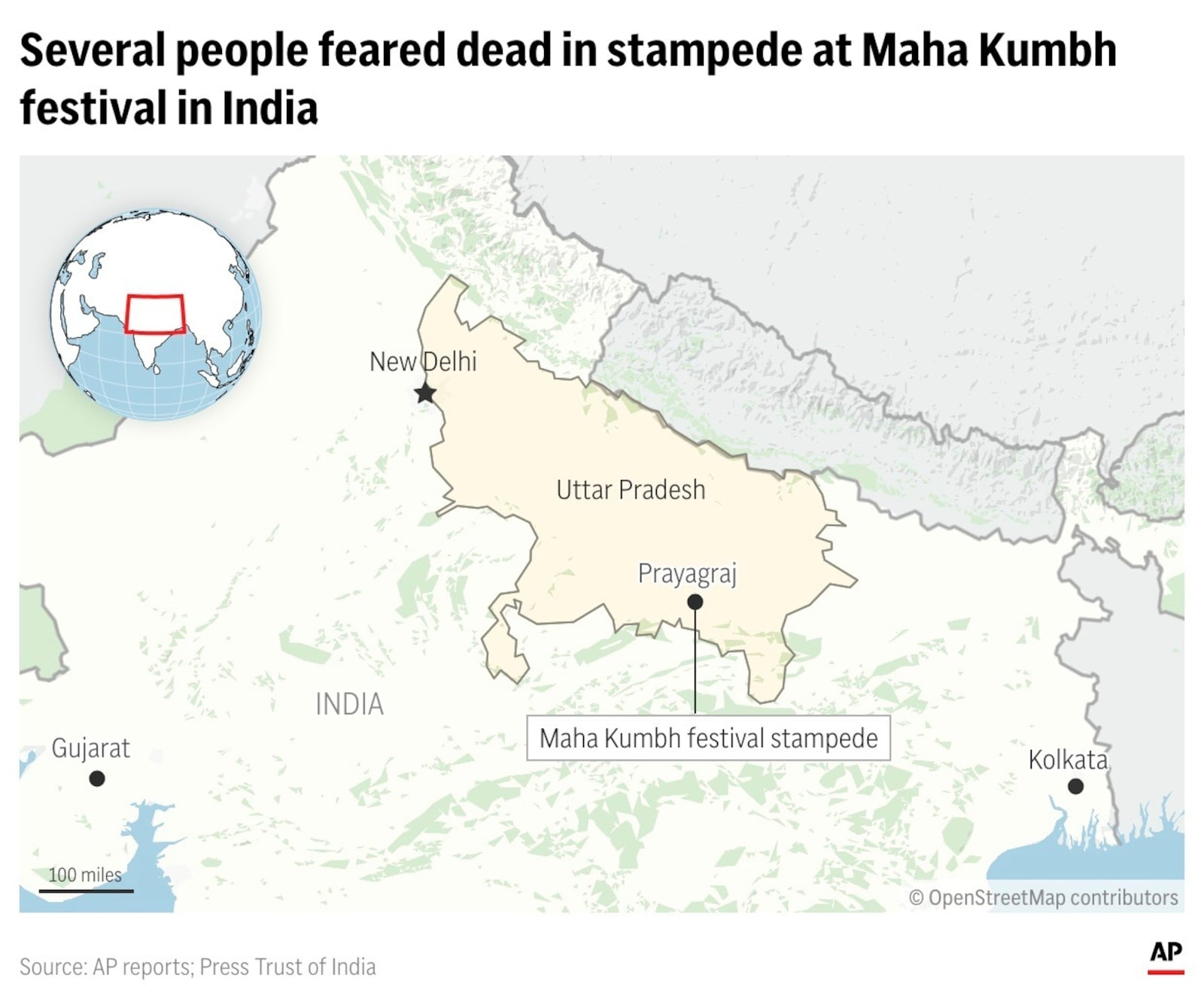 Several people are feared dead in a stampede at the massive Maha Kumbh festival in Prayagraj, India. (AP Digital Embed)