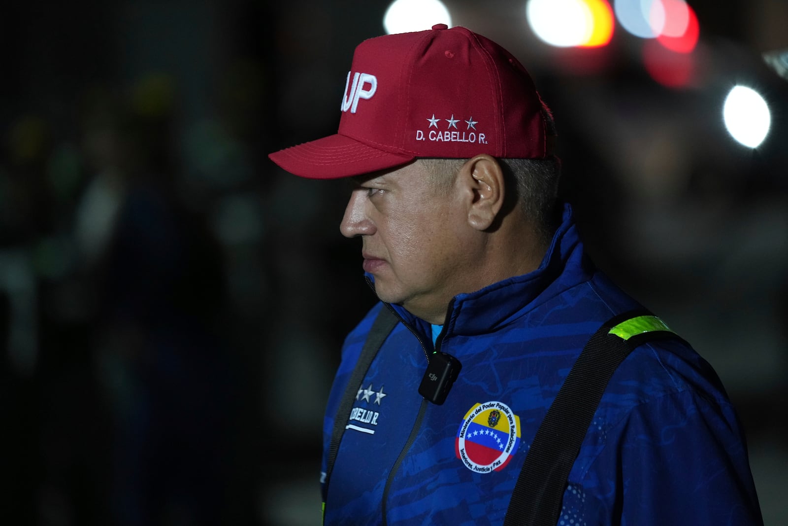 Venezuelan Interior Minister Diosdado Cabello attends the arrival of migrants deported from the United States at Simon Bolivar International Airport in Maiquetia, Venezuela, Monday, Feb. 10, 2025. (AP Photo/Ariana Cubillos)