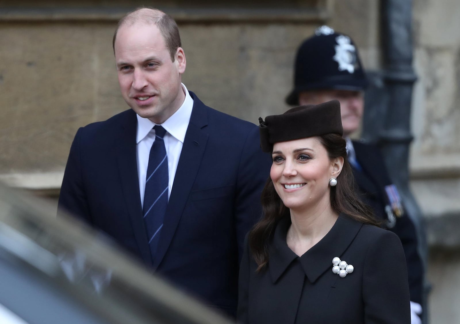 Prince William, Duke of Cambridge and Catherine, Duchess of Cambridge leave after Easter service at St. George's Chapel at Windsor Castle on April 1, 2018 in Windsor, England.  (Photo by Simon Dawson - WPA Pool/Getty Images)