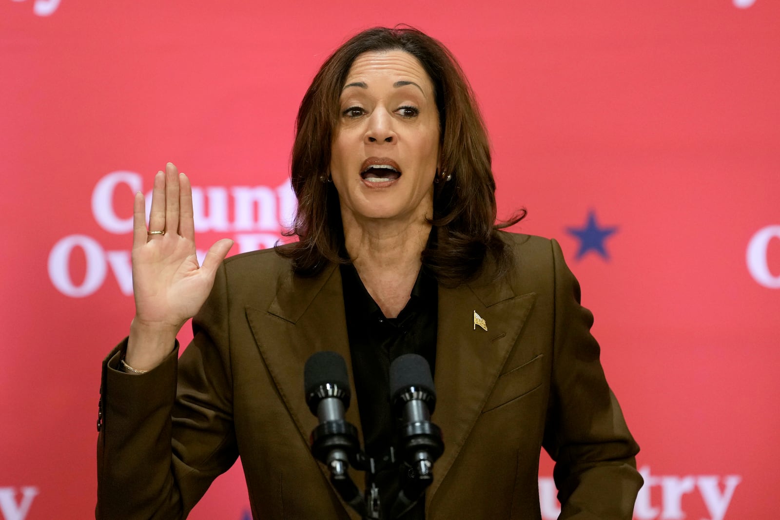 Democratic presidential nominee Vice President Kamala Harris speaks at a campaign event Friday, Oct. 11, 2024, at the Grayhawk Golf Club in Scottsdale, Ariz. (AP Photo/Ross D. Franklin)