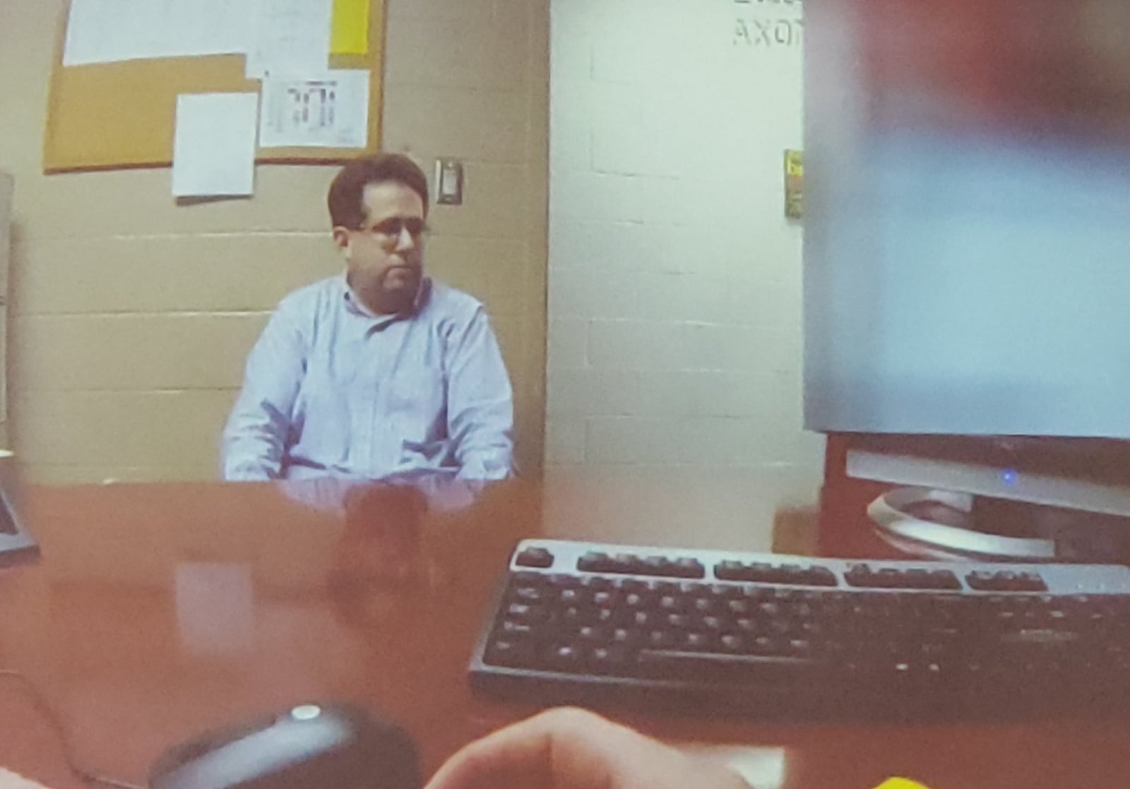 Police body cam footage shows Tracey Abraham, a substitute teacher accused of fondling himself in a classroom, being interviewed after the alleged incident. It was shown at a hearing on Wednesday, March 21, 2019. NICK GRAHAM / STAFF