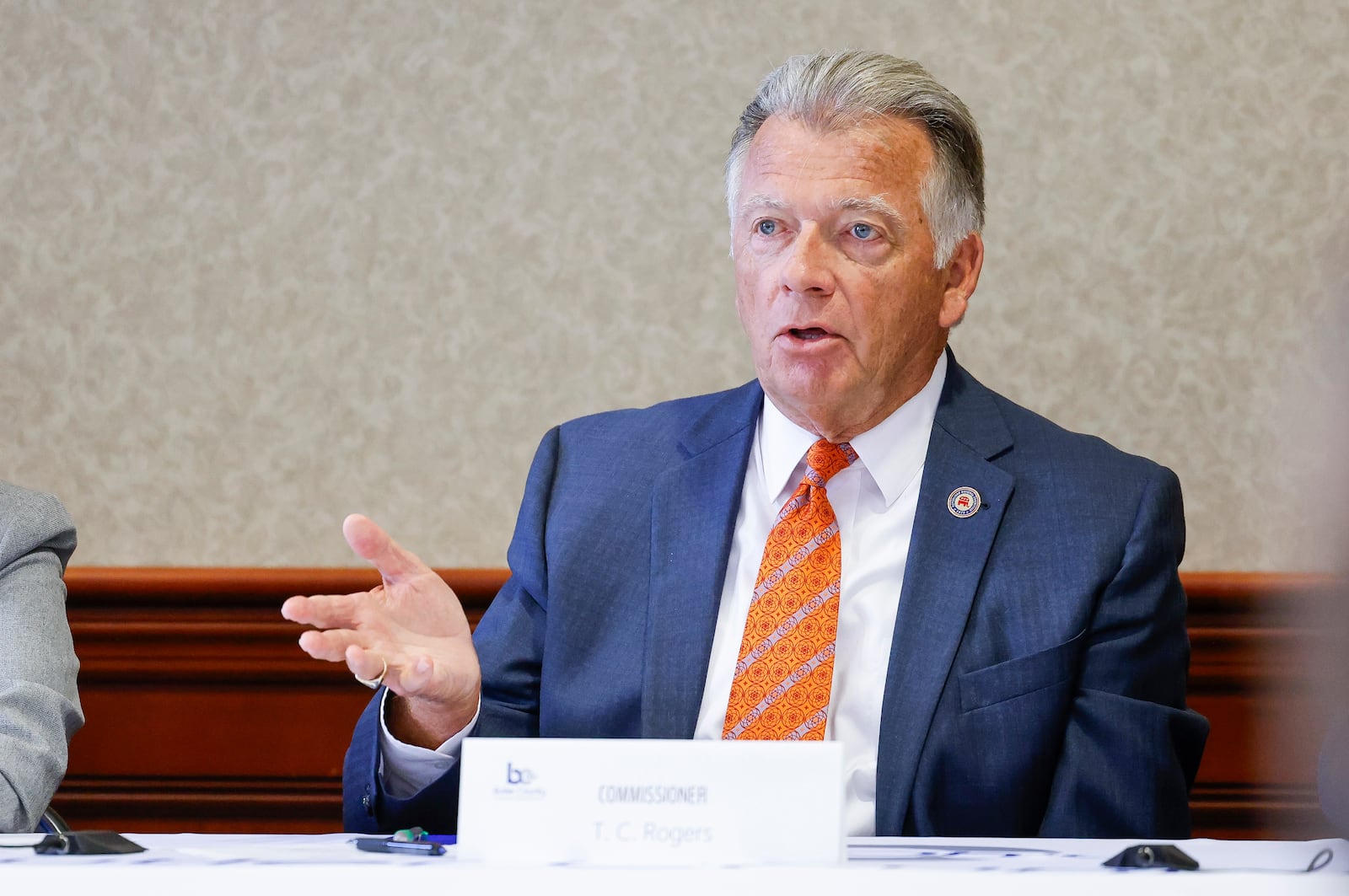 Butler County Commissioner T.C. Rogers speaks during a follow-up summit to discuss property taxes with state legislators and other elected officials Monday, June 24, 2024 in Hamilton. NICK GRAHAM/STAFF