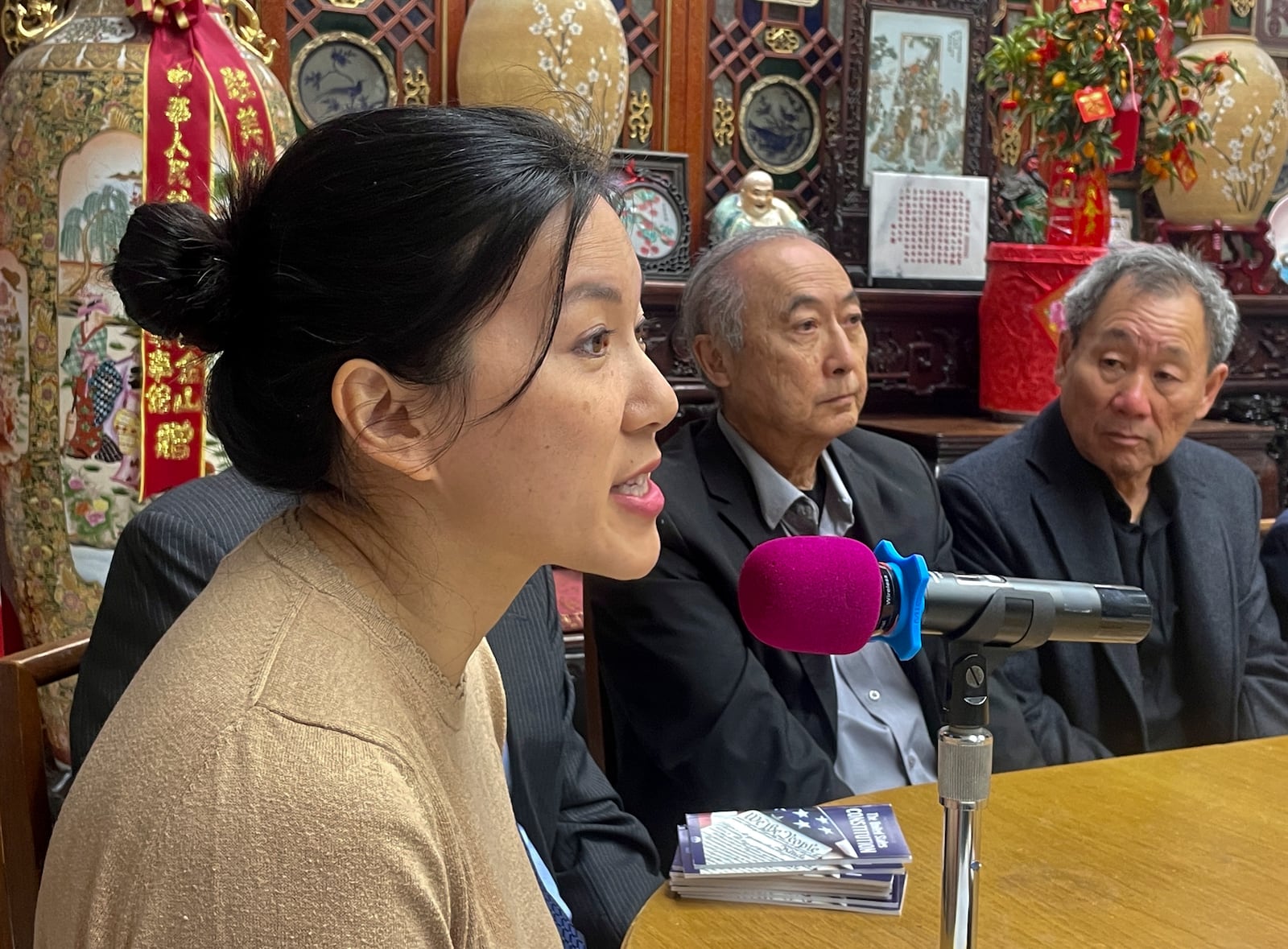 Director of Policy of Chinese for Affirmative Action Annie Lee speaks during a news conference in the Chinatown district of San Francisco on Friday, Jan. 24, 2025. (AP Photo/Haven Daley)