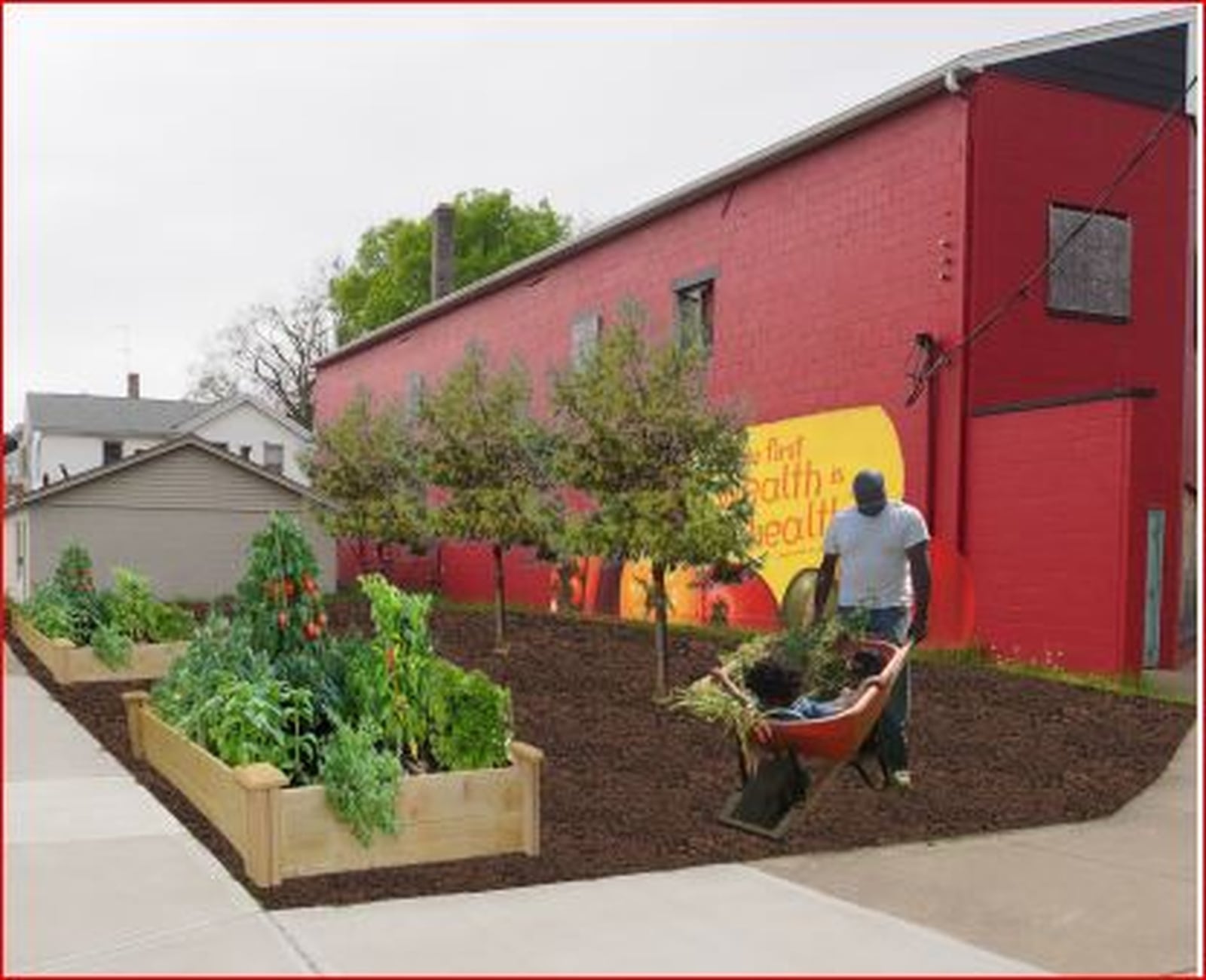 Urban gardens on small lots are a way to create more community within a neighborhood. Miami University planning students envisioned this garden happening on a real property in Hamilton’s Second Ward neighborhood. PROVIDED.