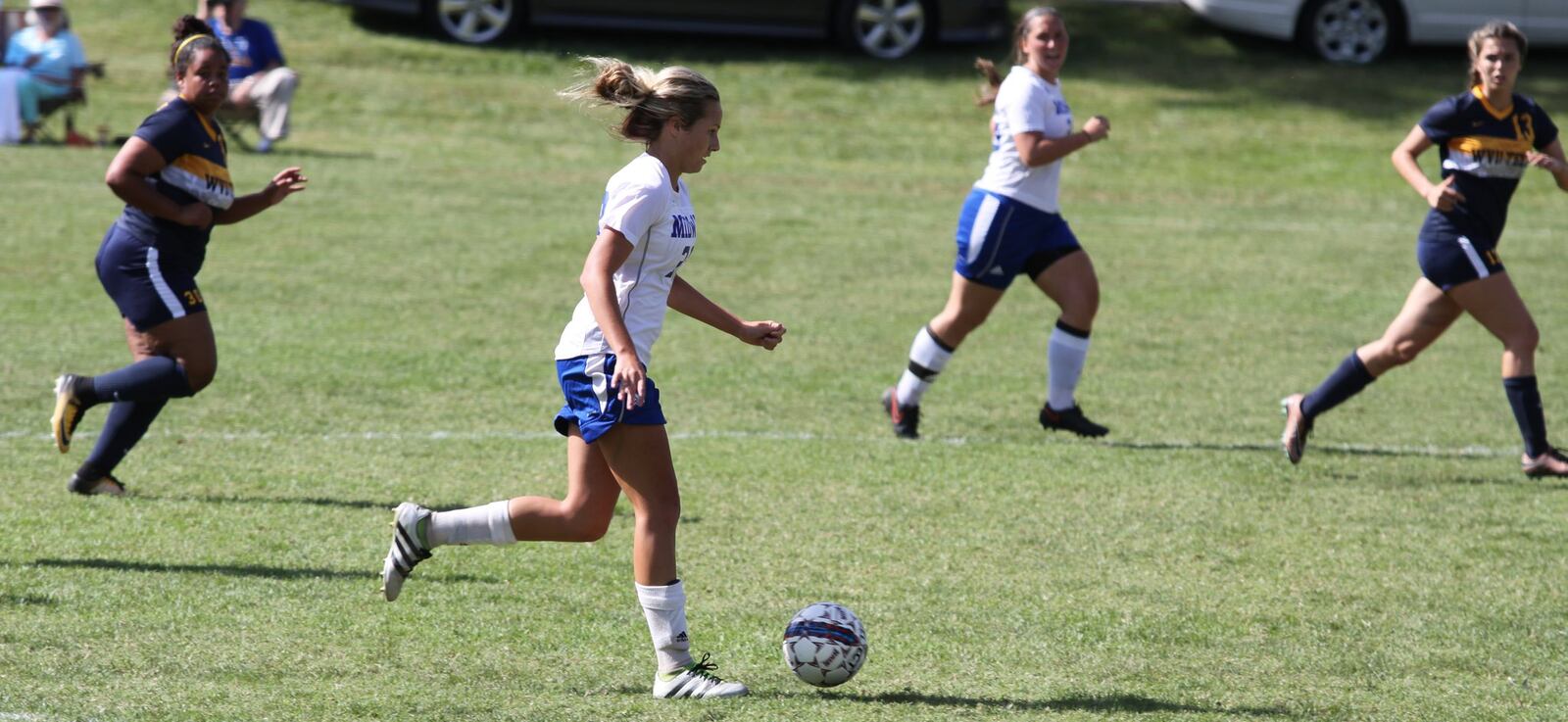 Midway University junior forward Regan Snyder (28) has eight goals and two assists through five games this season for the Eagles, who are 3-2. PHOTO COURTESY OF MIDWAY ATHLETICS