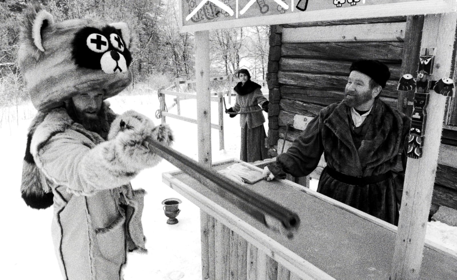 This image released by SRH shows Ryland Brickson Cole Tews, from left, Olivia Graves and Doug Mancheski in a scene from the film "Hundreds of Beavers." (SRH via AP)